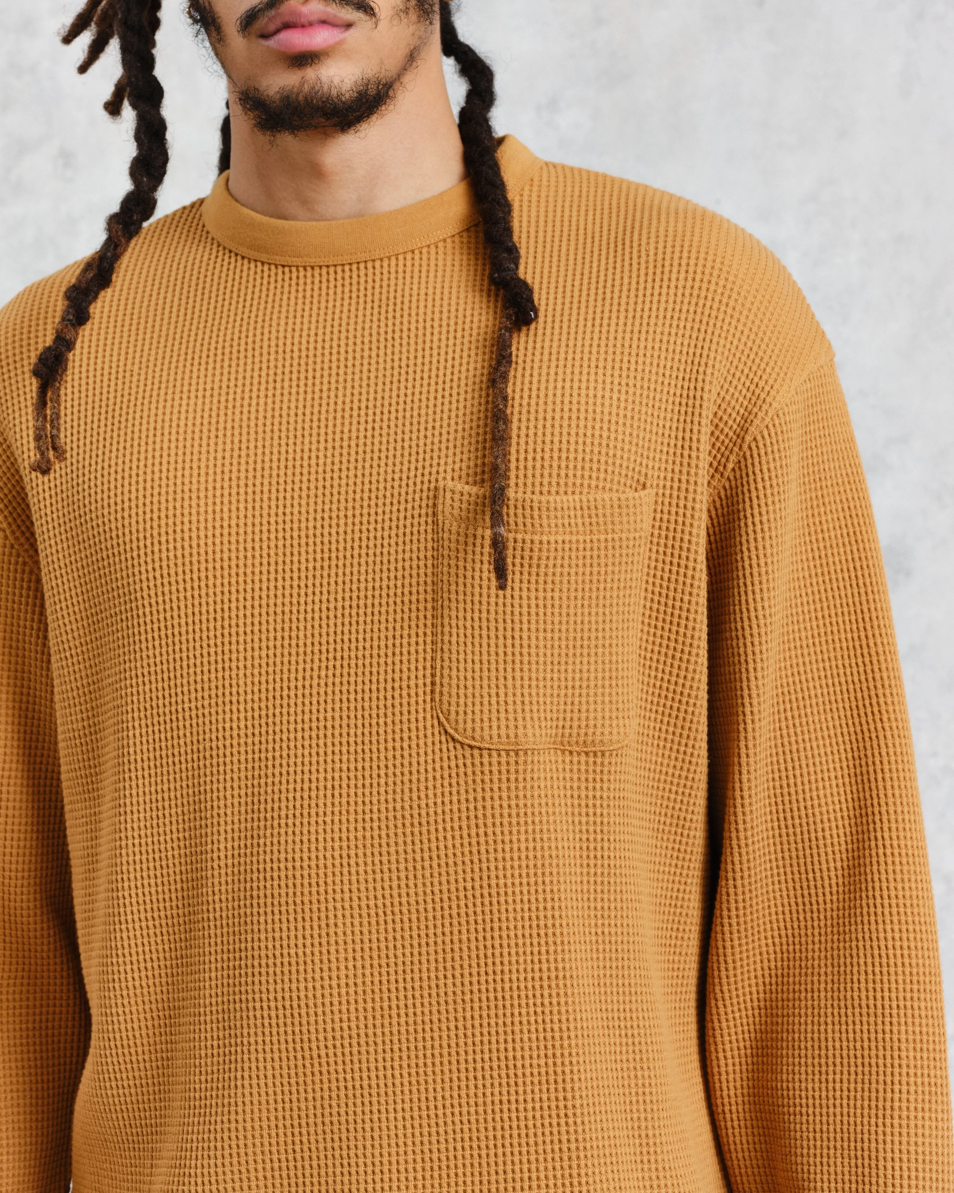 Moore - Mustard Organic Waffle Textured Cotton T-Shirt sold by Wax London product image thumbnail 3