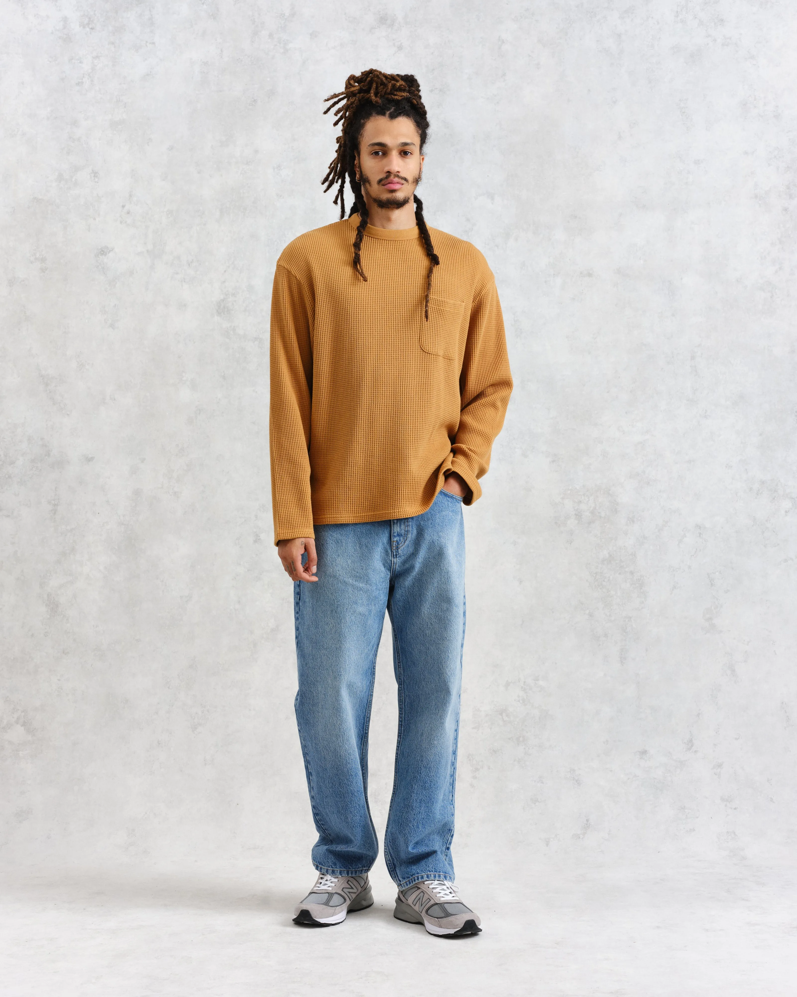 Moore - Mustard Organic Waffle Textured Cotton T-Shirt sold by Wax London product image thumbnail 4