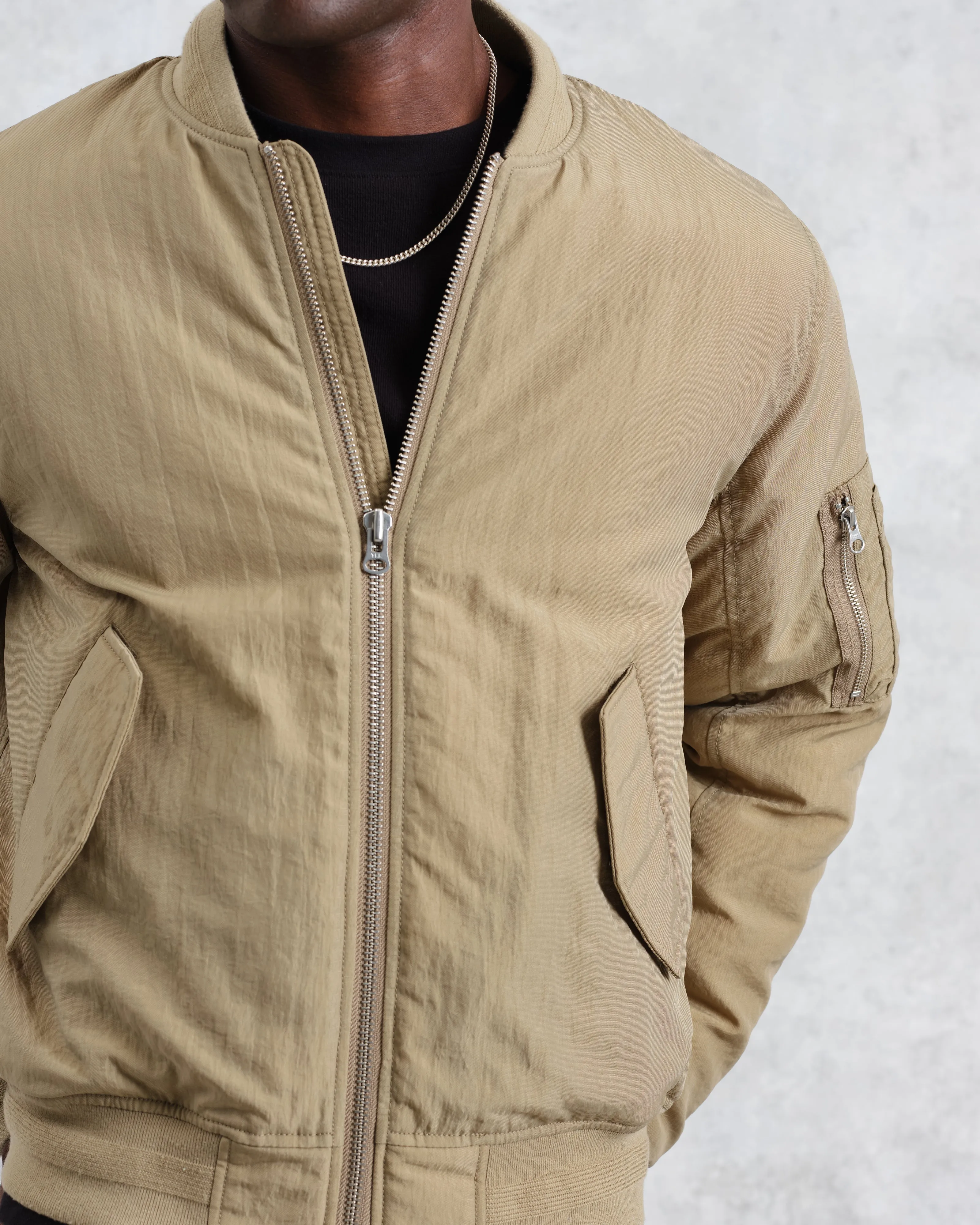 Malvern - Washed Khaki Nylon Bomber Jacket sold by Wax London product image thumbnail 4