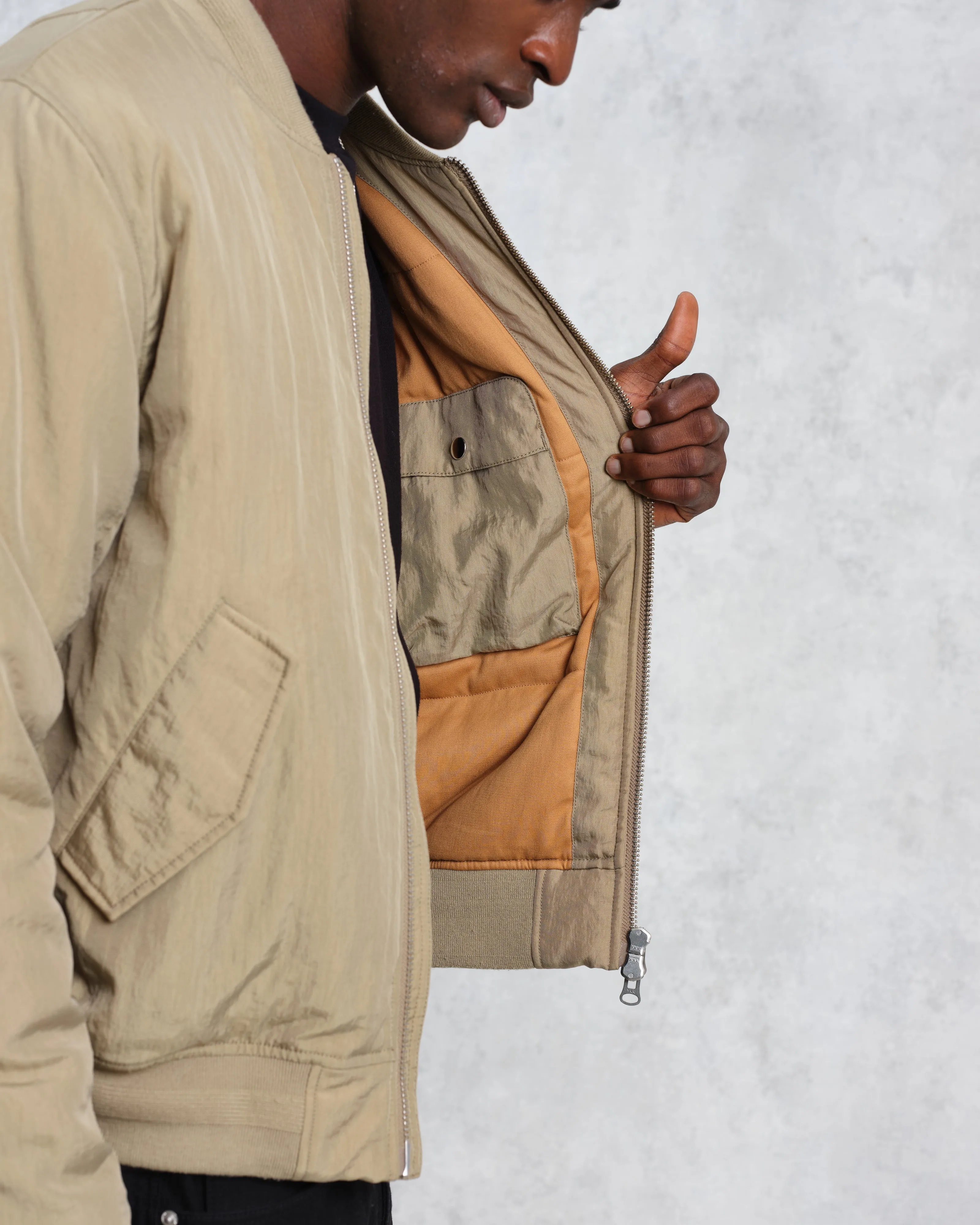 Malvern - Washed Khaki Nylon Bomber Jacket sold by Wax London product image thumbnail 5