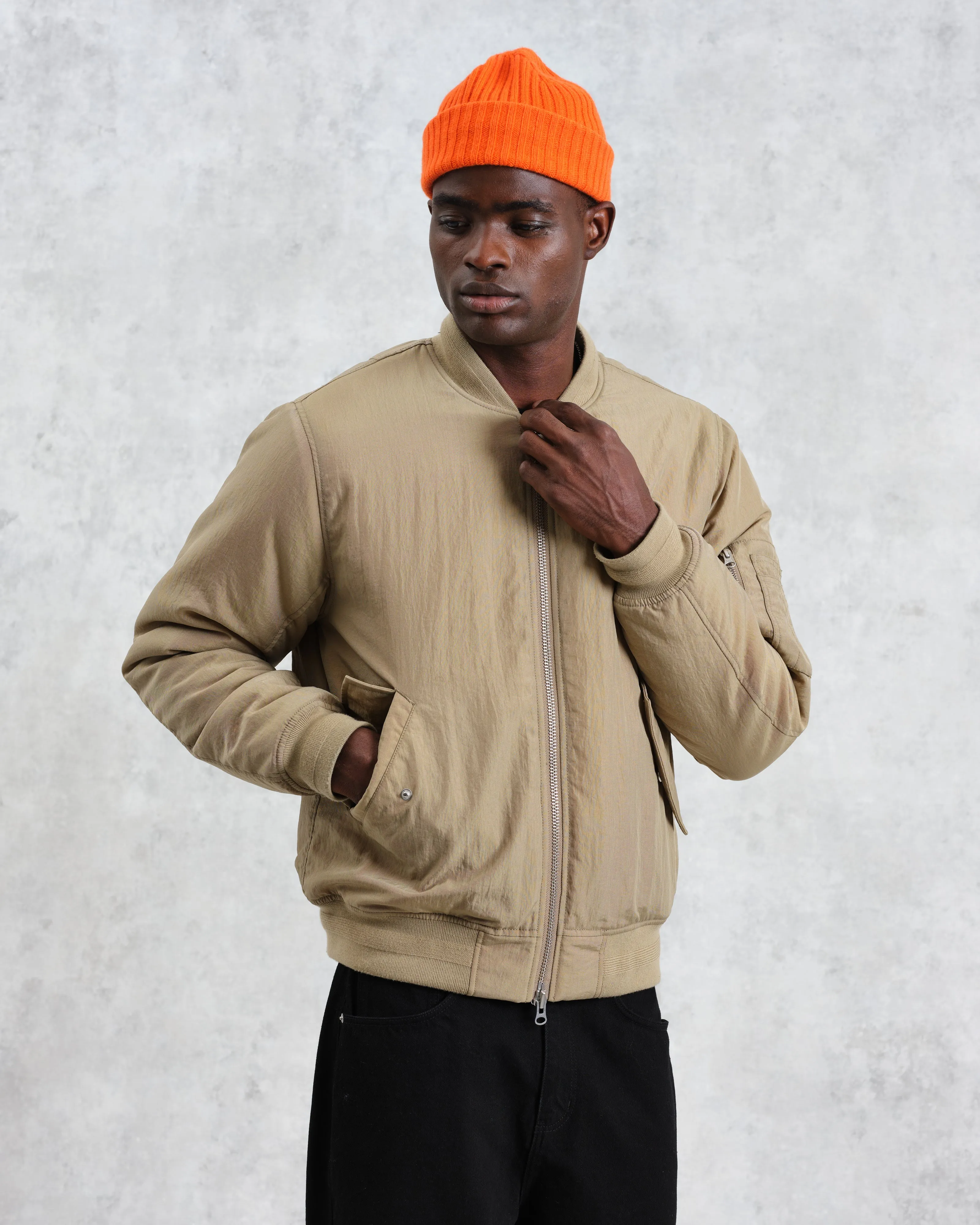 Malvern - Washed Khaki Nylon Bomber Jacket sold by Wax London product image thumbnail 3