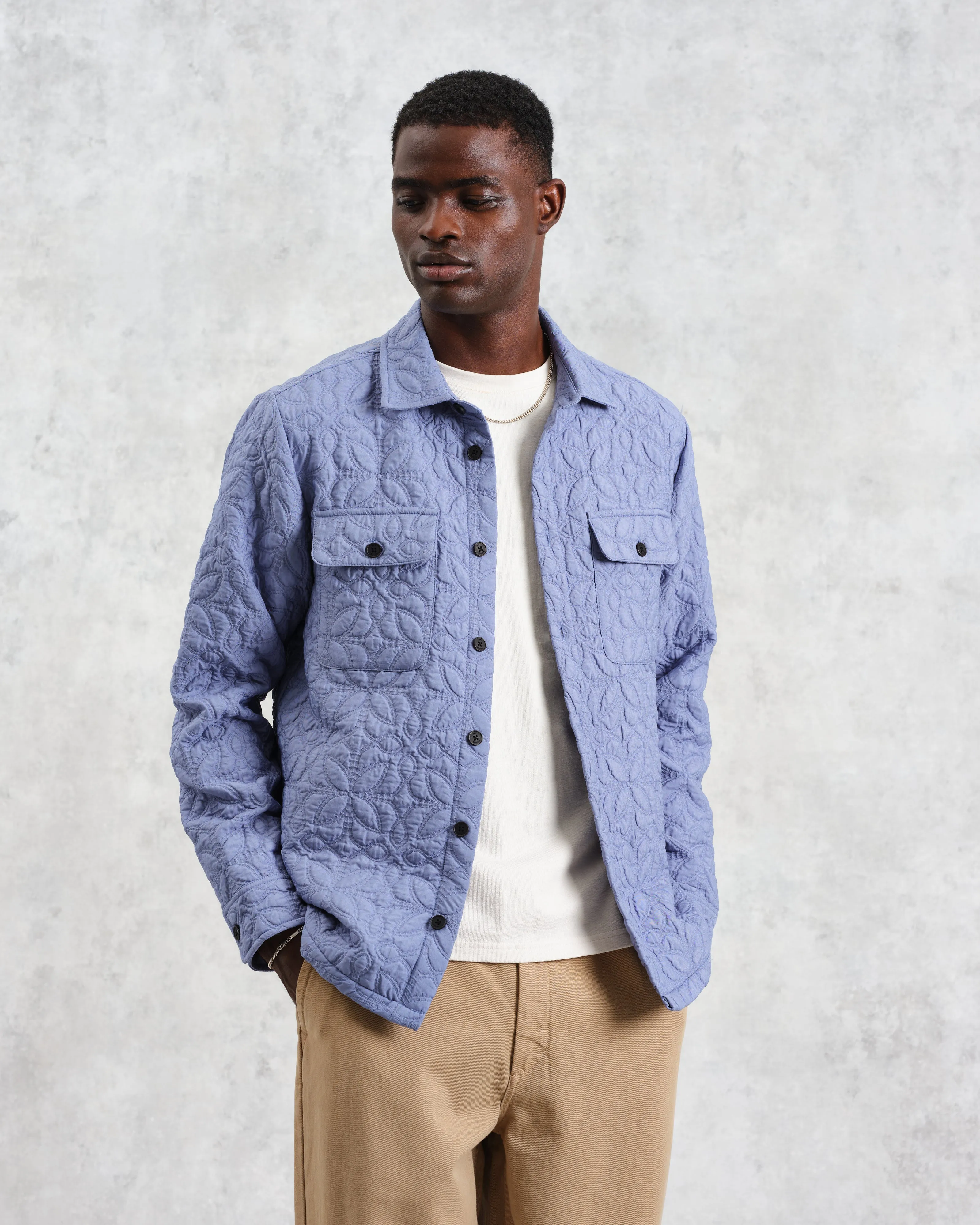 Lomond - Blue Petal Jacquard Quilted Overshirt sold by Wax London product image thumbnail 2