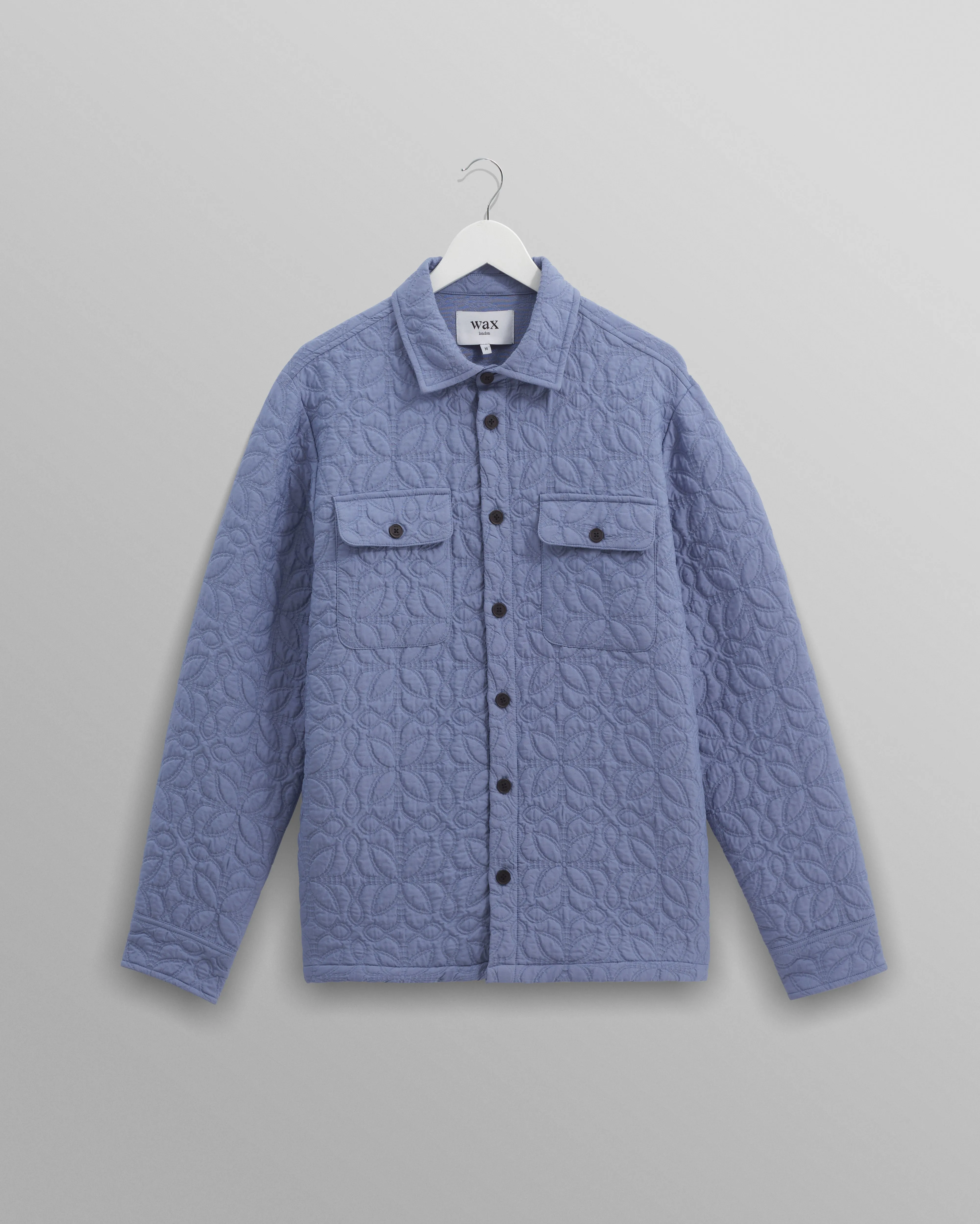 Lomond - Blue Petal Jacquard Quilted Overshirt sold by Wax London