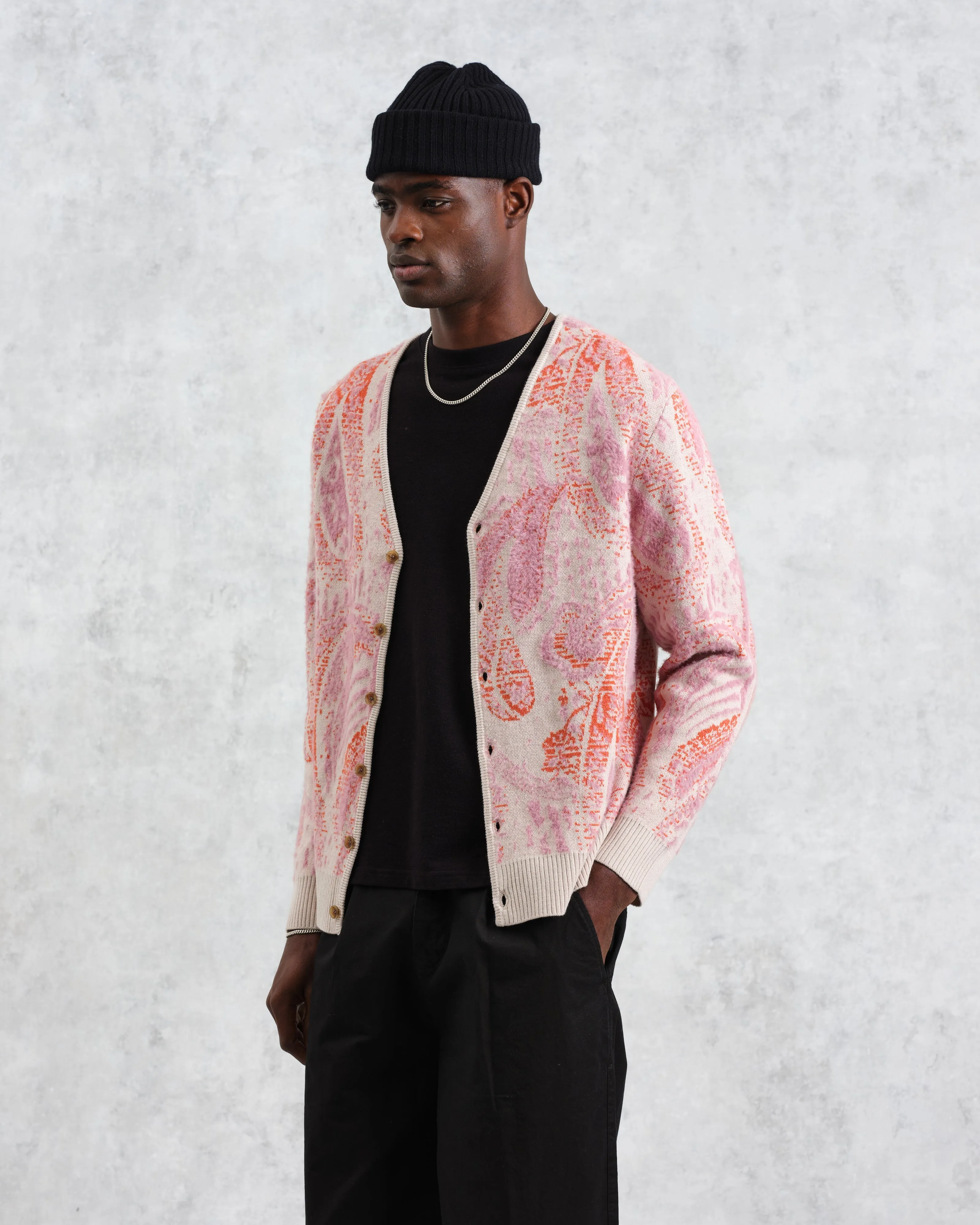 Alban - Pink Paisley Jacquard Wool Blend Cardigan sold by Wax London product image thumbnail 2