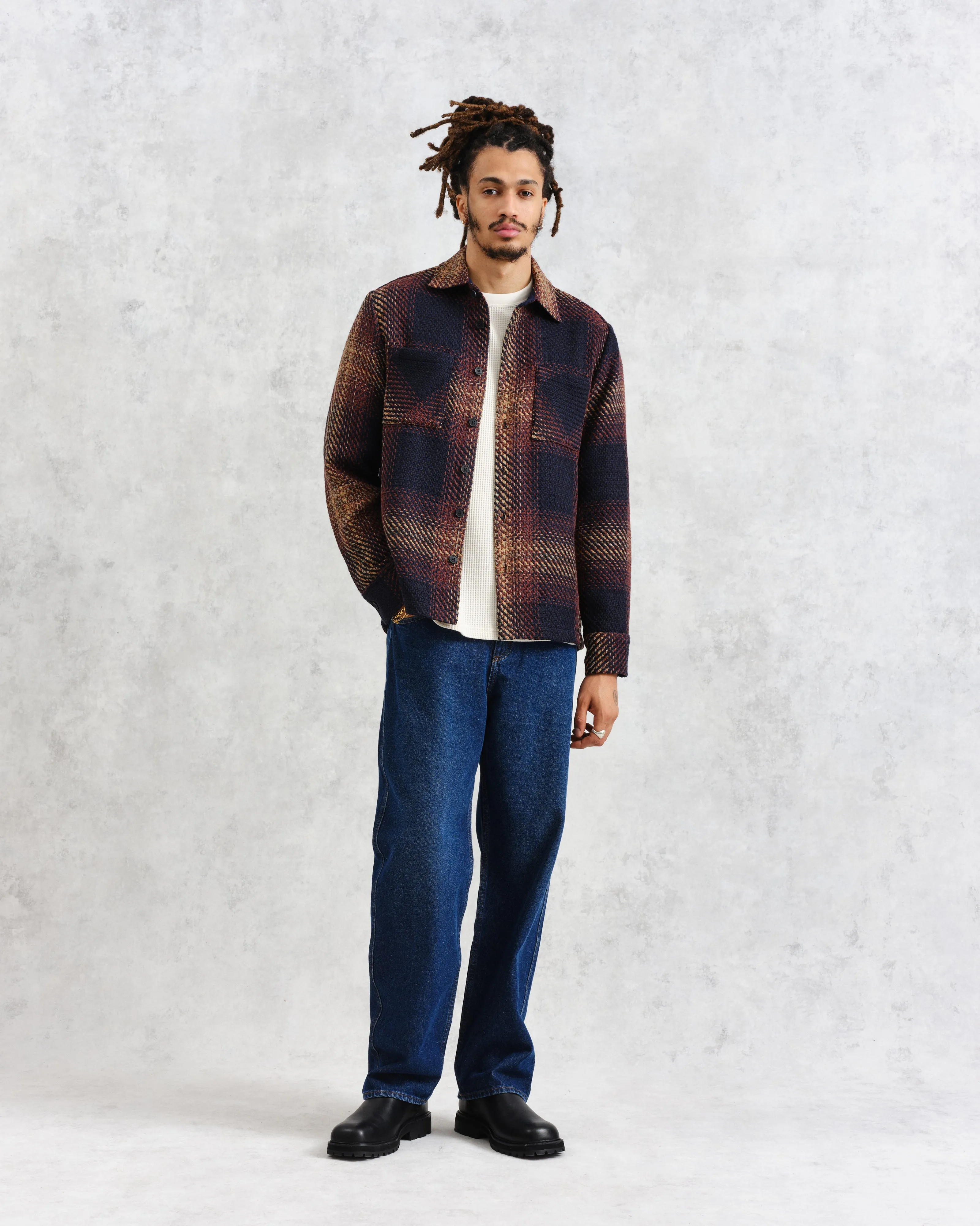 Whiting - Navy And Brown Windowpane Check Overshirt sold by Wax London product image thumbnail 4