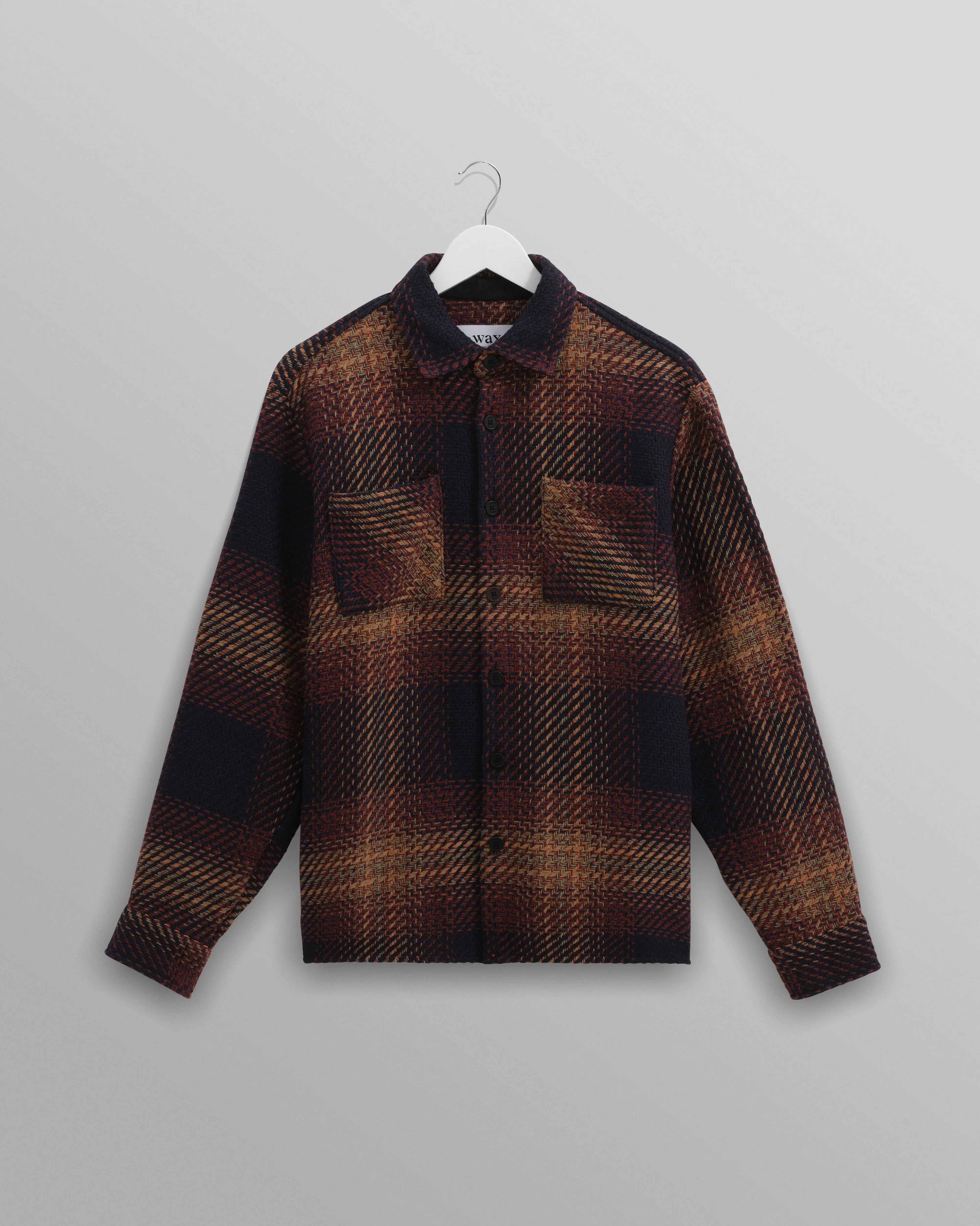 Whiting - Navy And Brown Windowpane Check Overshirt sold by Wax London