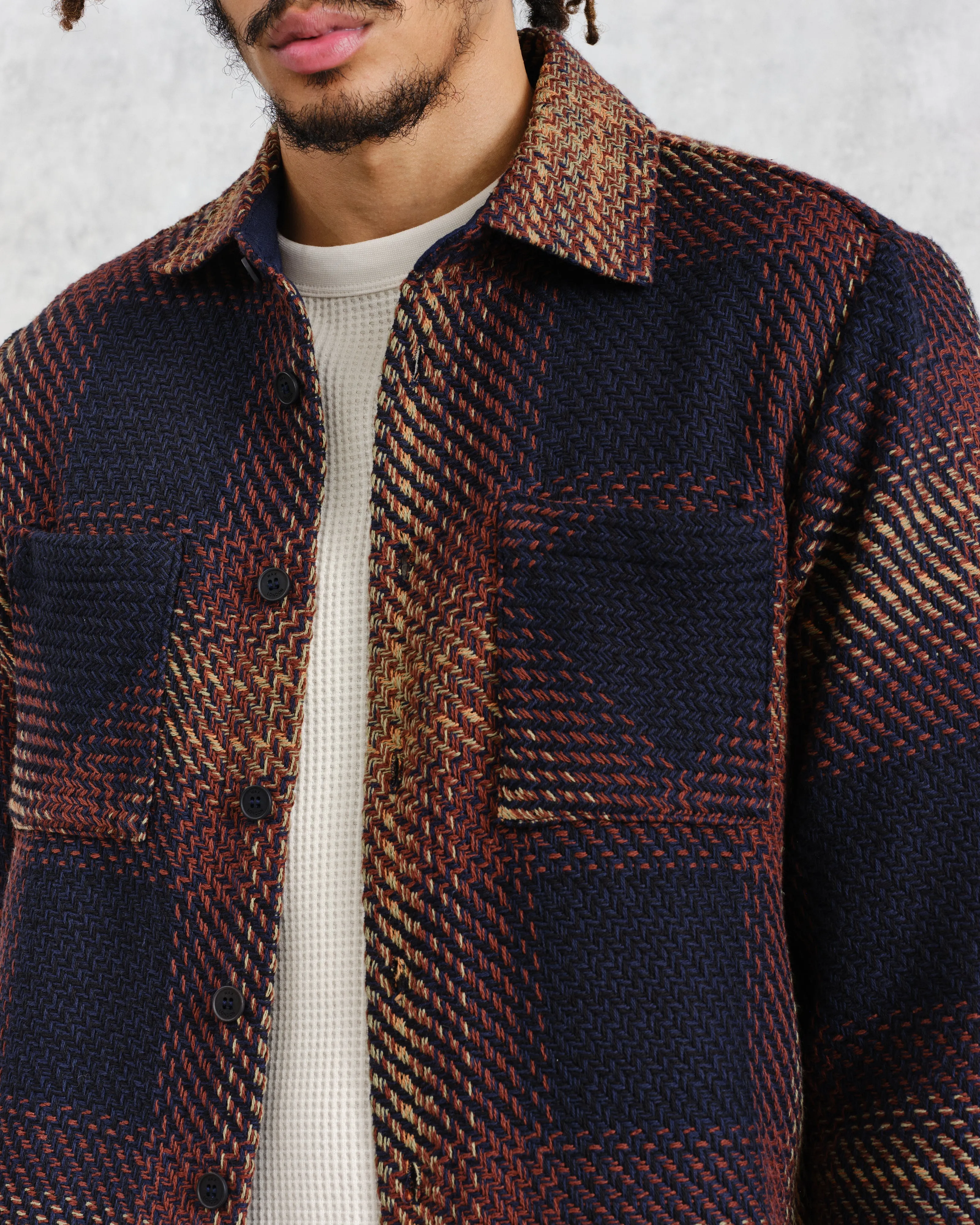 Whiting - Navy And Brown Windowpane Check Overshirt sold by Wax London product image thumbnail 3