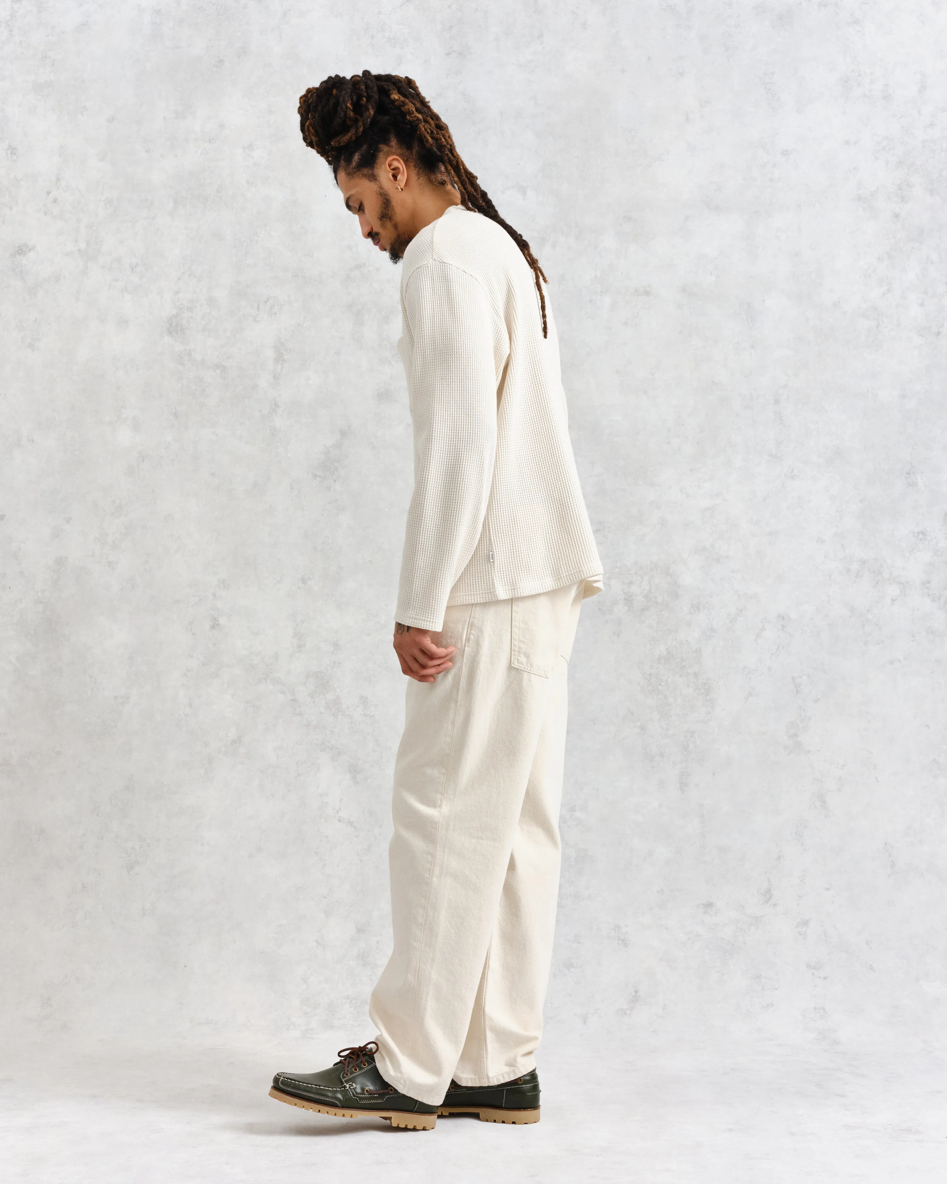 Moore - Ecru Organic Waffle Textured Cotton T-Shirt sold by Wax London product image thumbnail 5