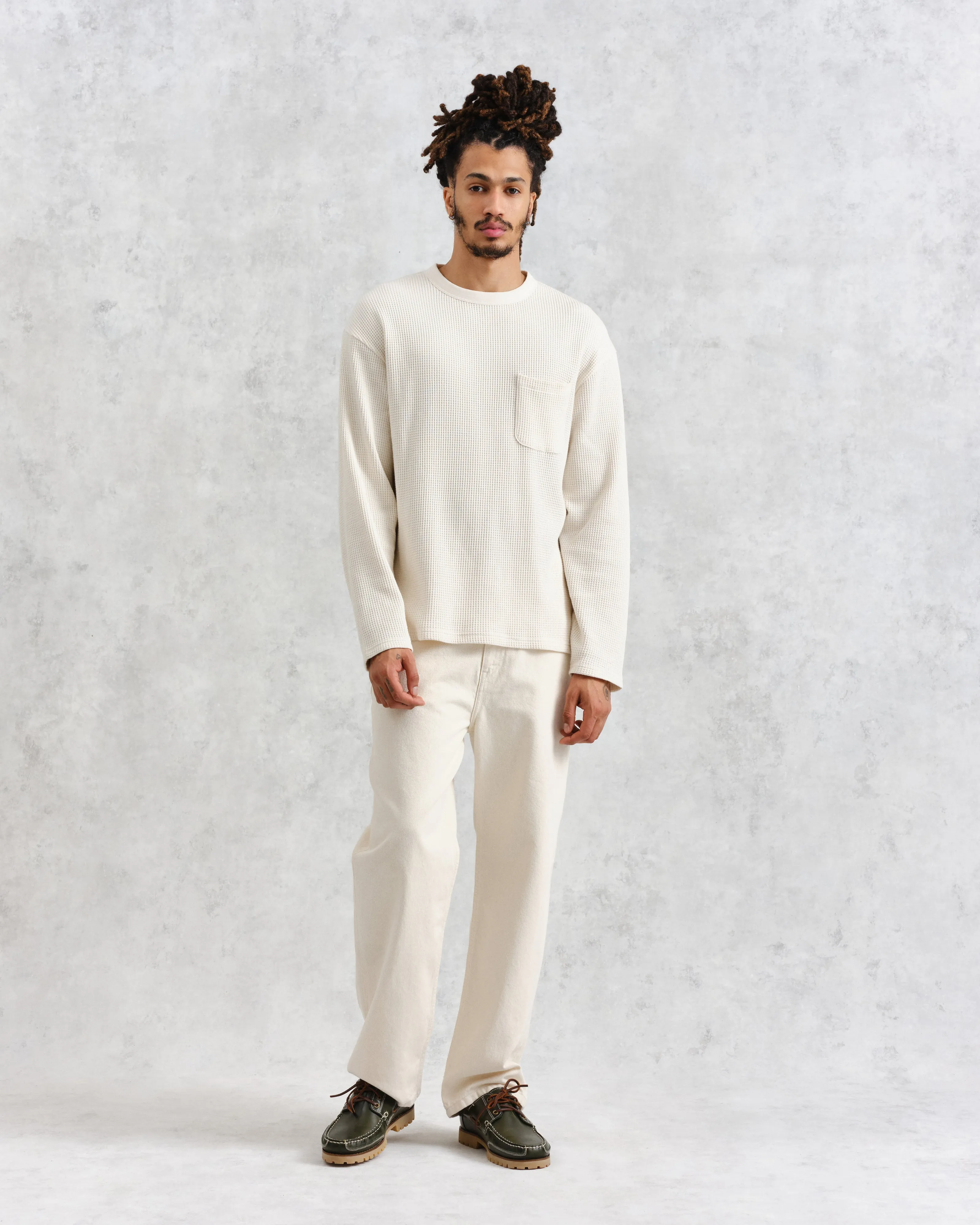 Moore - Ecru Organic Waffle Textured Cotton T-Shirt sold by Wax London product image thumbnail 4