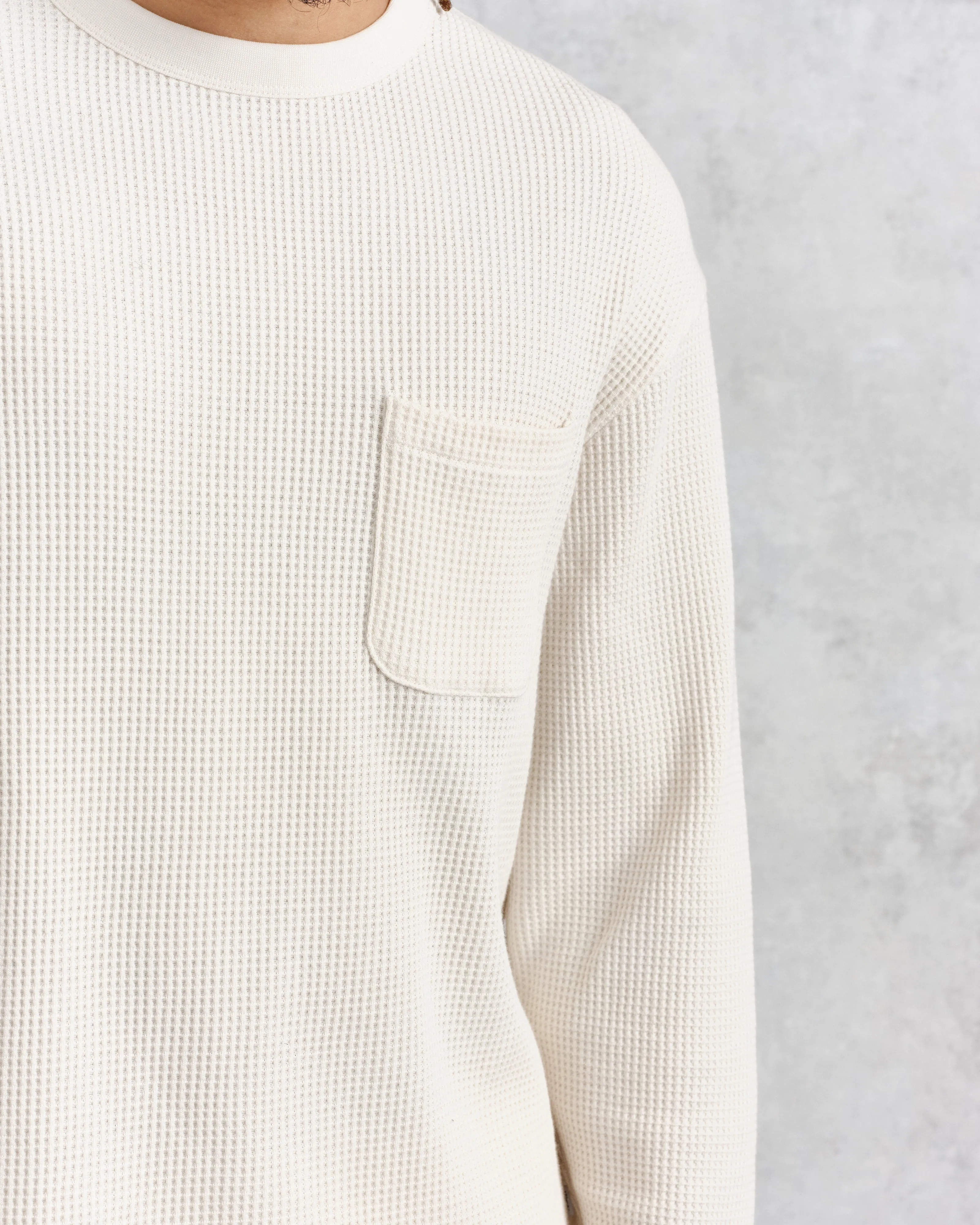 Moore - Ecru Organic Waffle Textured Cotton T-Shirt sold by Wax London product image thumbnail 3