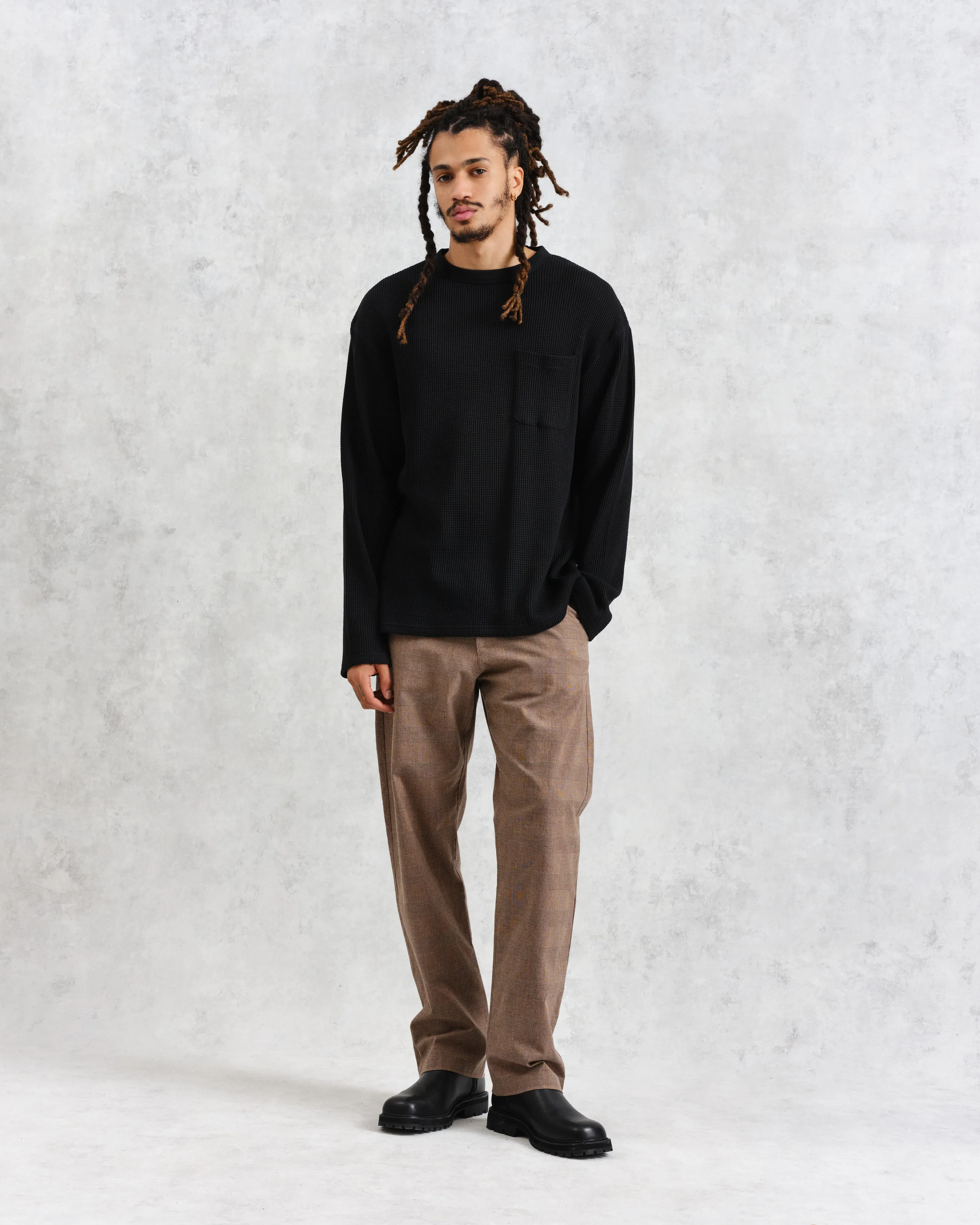 Moore - Black Organic Waffle Textured Cotton T-Shirt sold by Wax London product image thumbnail 4