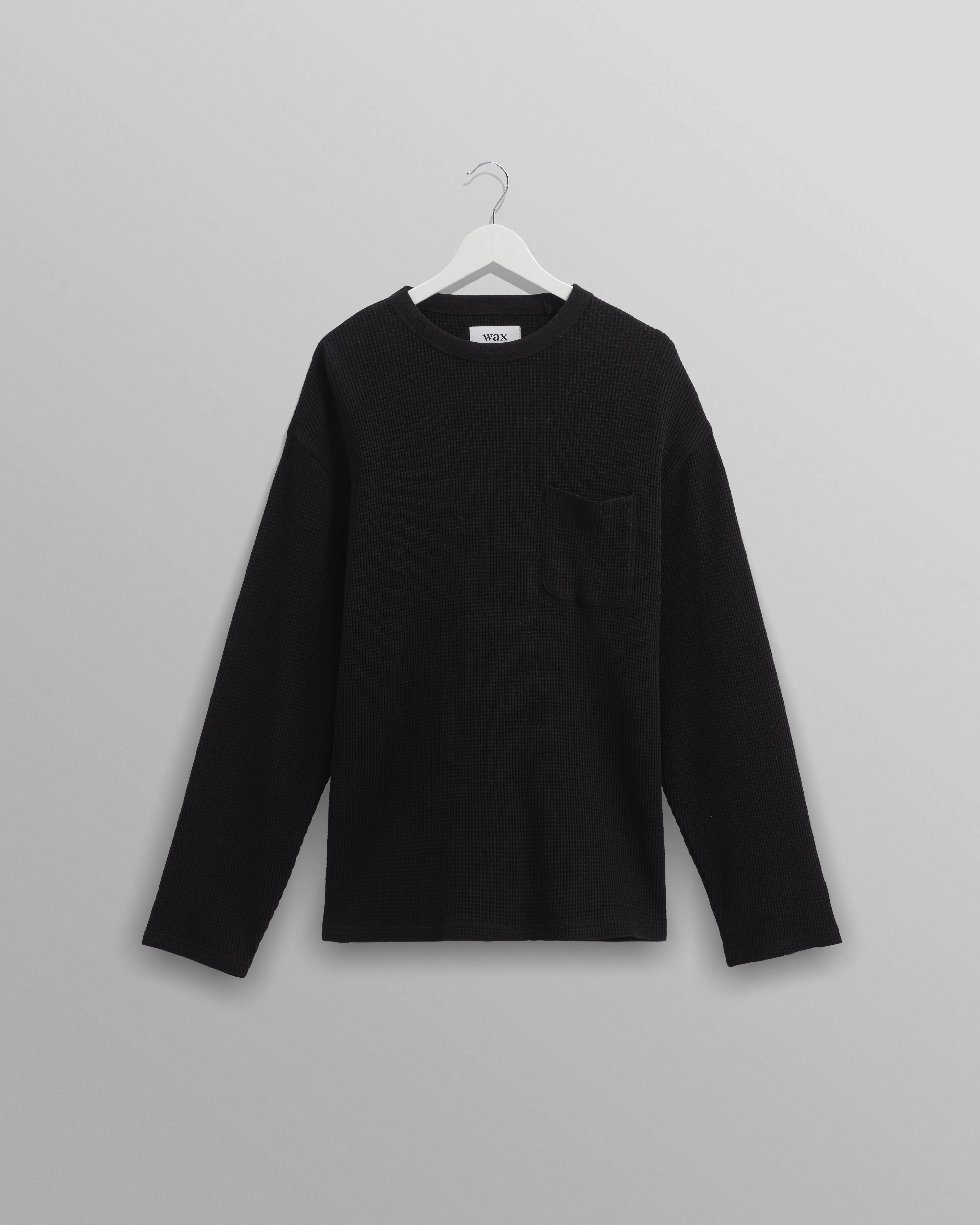 Moore - Black Organic Waffle Textured Cotton T-Shirt sold by Wax London