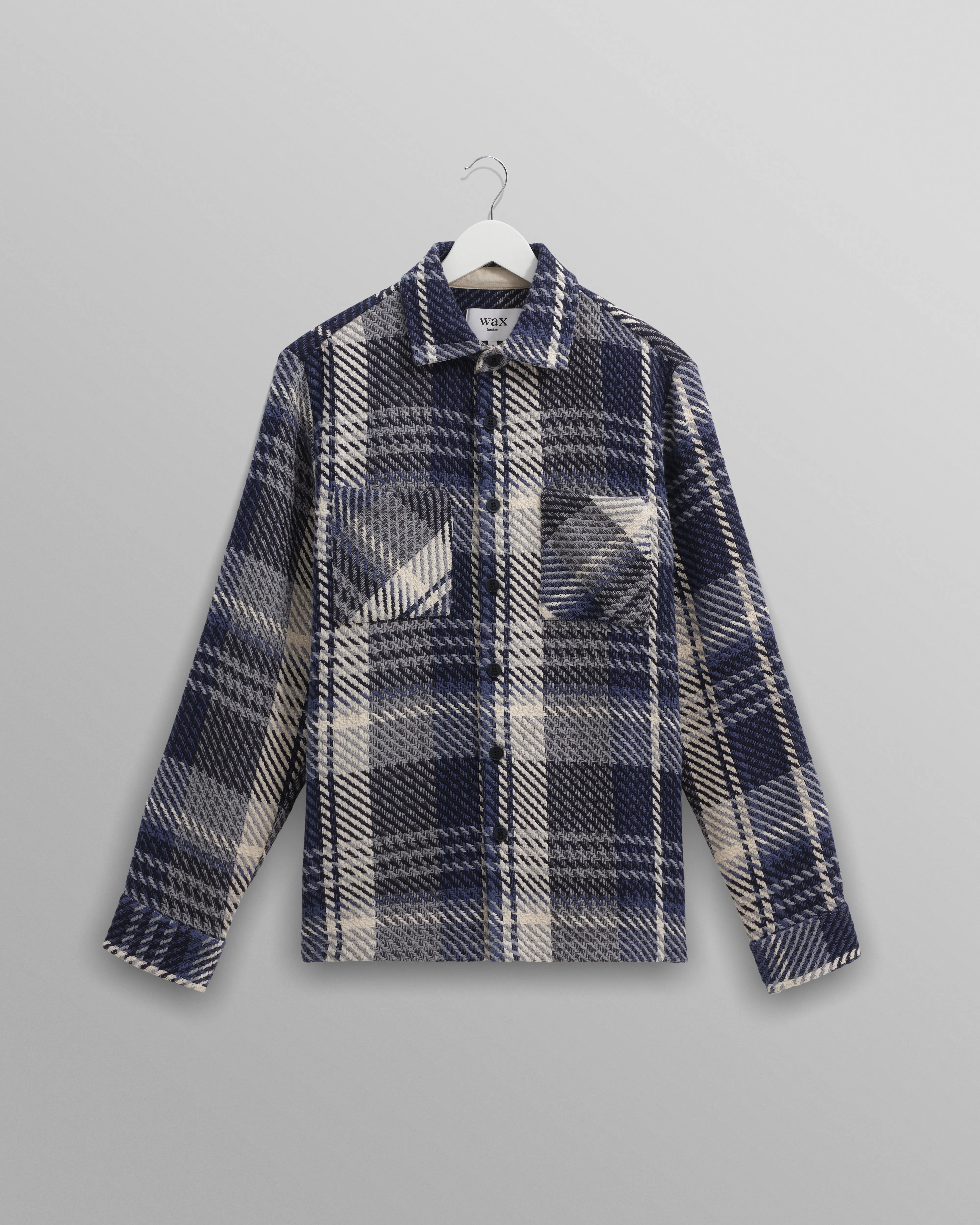 Whiting - Navy Spear Check Overshirt sold by Wax London