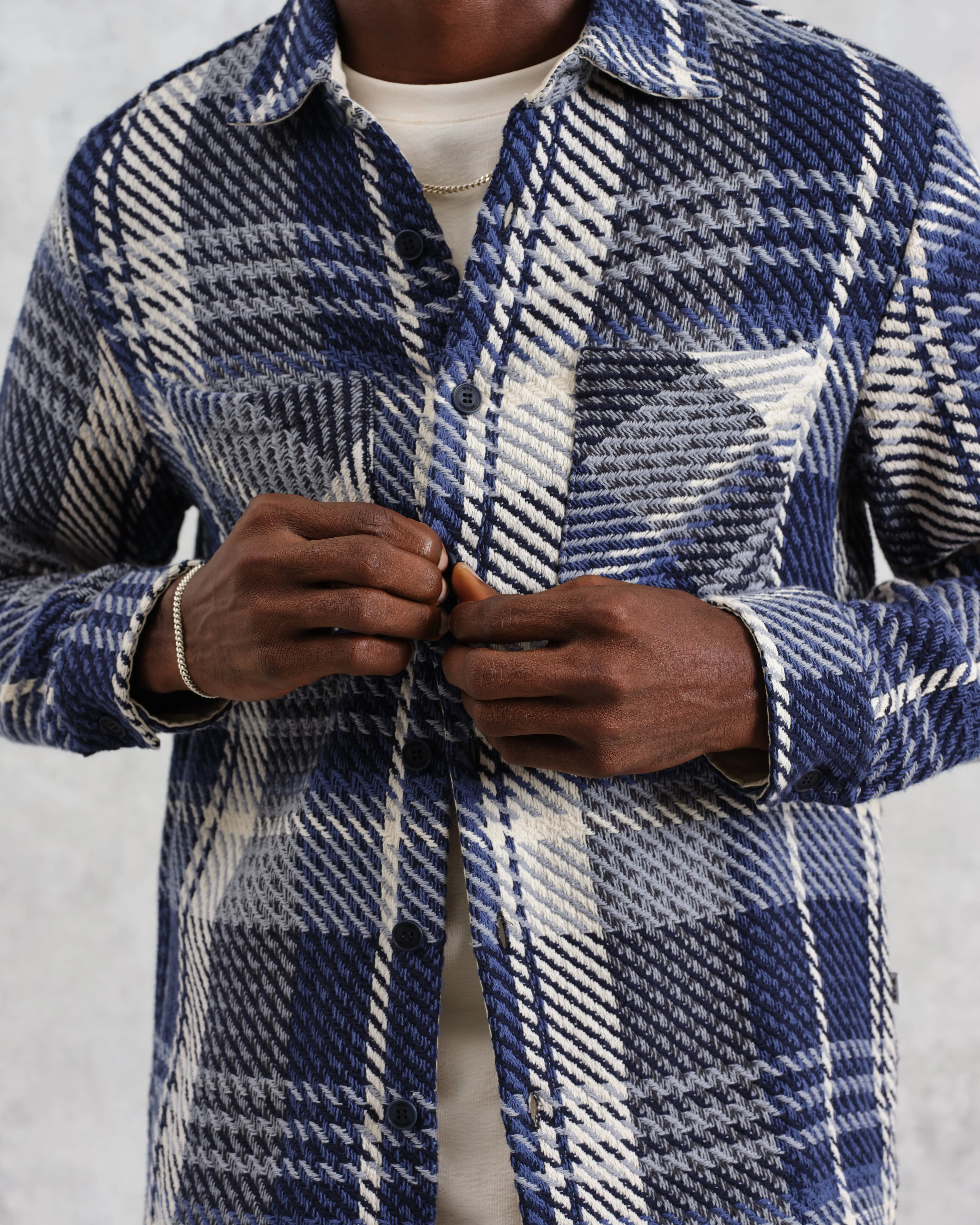Whiting - Navy Spear Check Overshirt sold by Wax London product image thumbnail 3