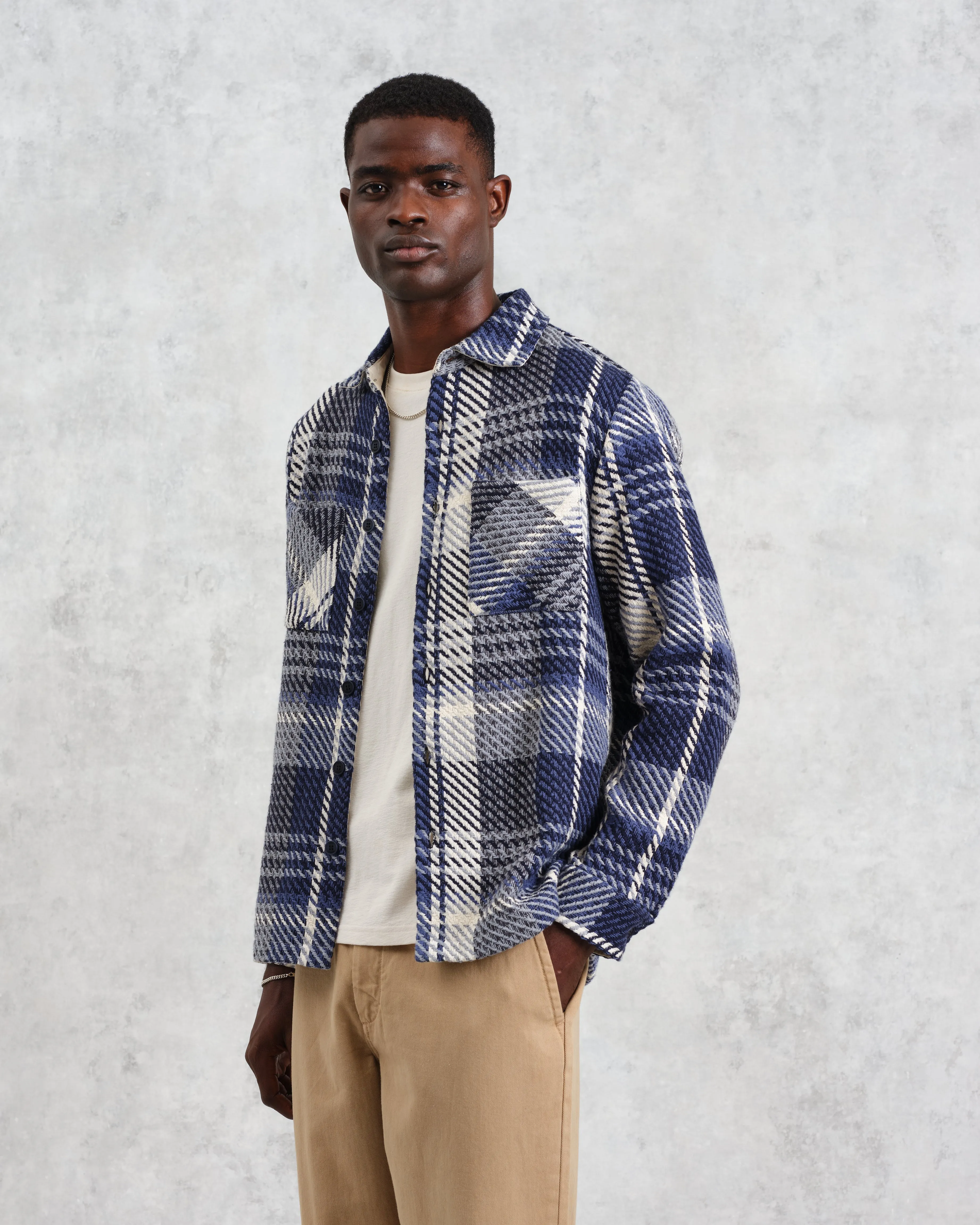 Whiting - Navy Spear Check Overshirt sold by Wax London product image thumbnail 2