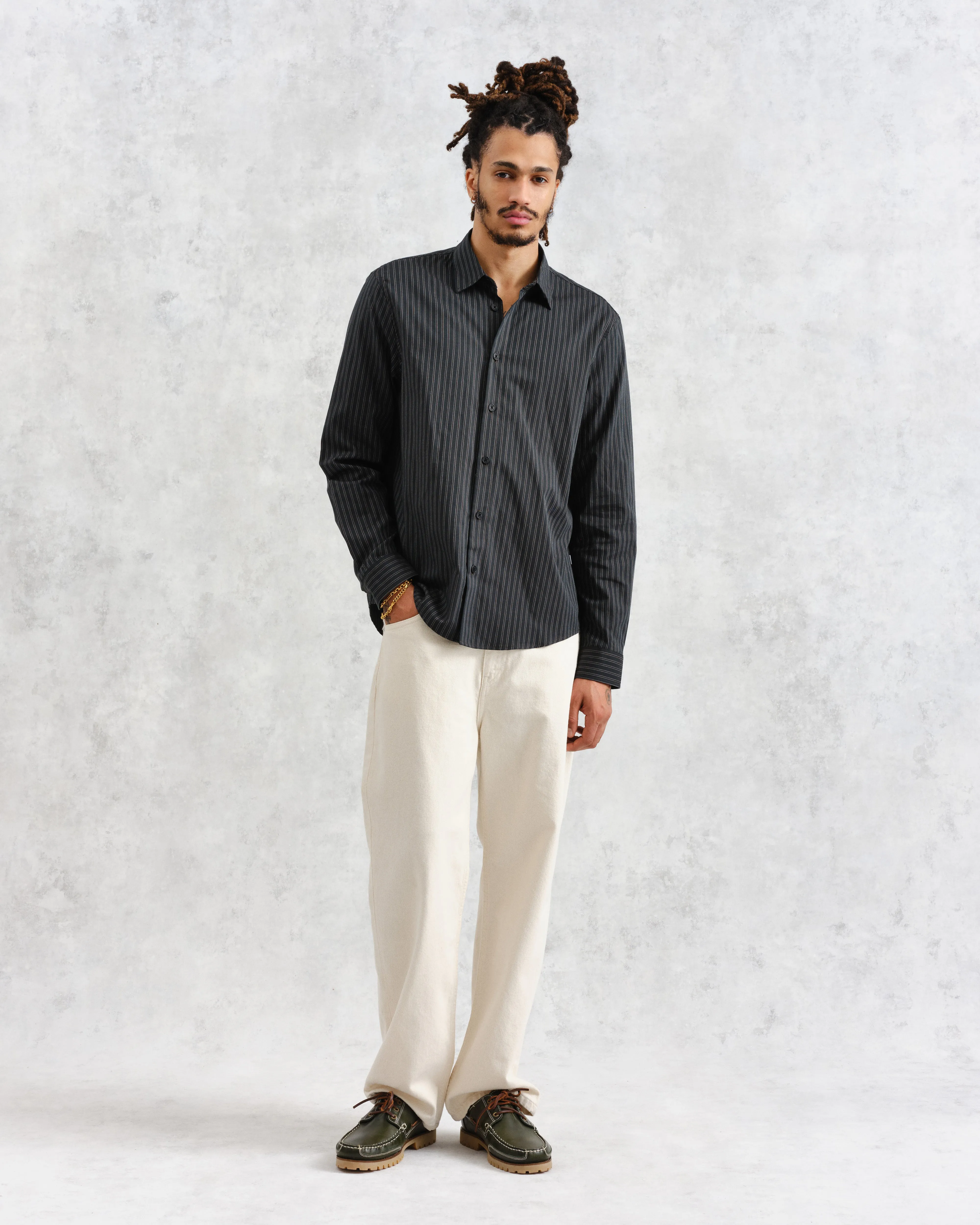 Trin - Green Striped Cotton Shirt sold by Wax London product image thumbnail 3