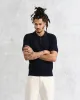 Naples - Navy Textured-Check Knitted Polo Shirt sold by Wax London