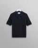 Naples - Navy Textured-Check Knitted Polo Shirt sold by Wax London