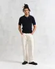 Naples - Navy Textured-Check Knitted Polo Shirt sold by Wax London