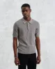 Naples - Grey Marl Textured-Check Knitted Polo Shirt sold by Wax London