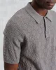 Naples - Grey Marl Textured-Check Knitted Polo Shirt sold by Wax London