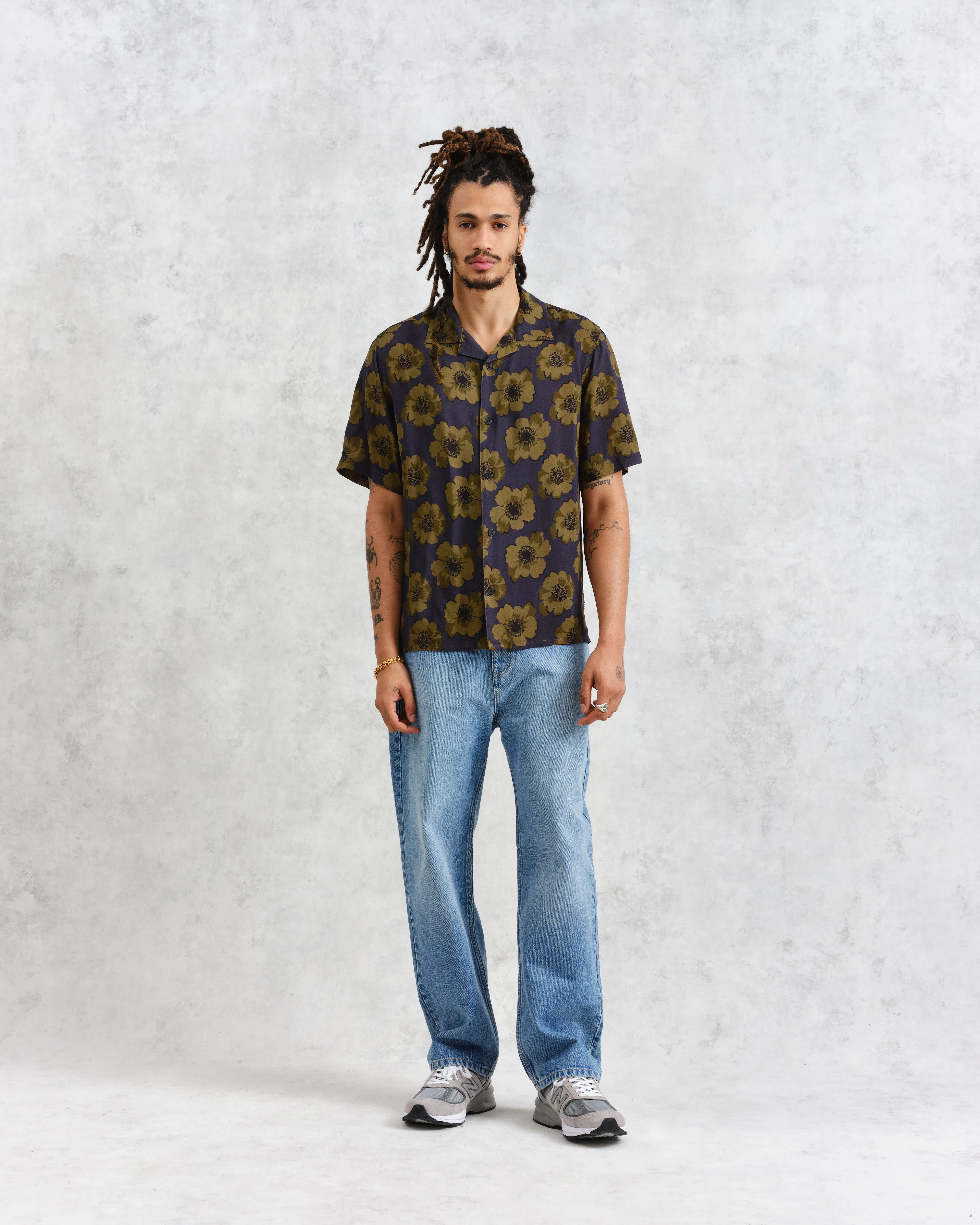 Didcot - Navy Winter Poppy Print Short Sleeve Shirt sold by Wax London product image thumbnail 4