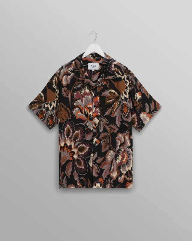 Didcot - Black Winter Botanical Print Short Sleeve Shirt made by Wax London