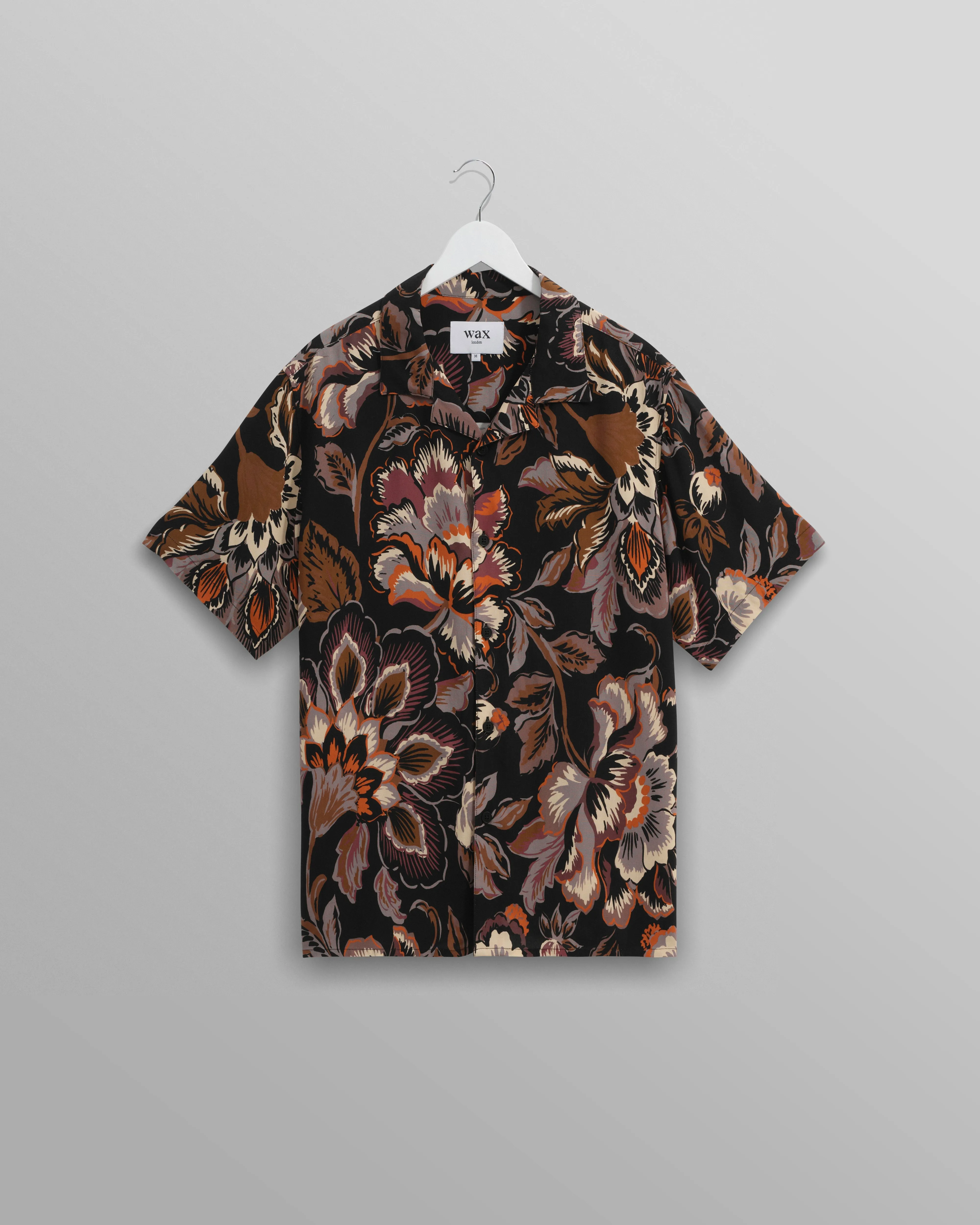 Didcot - Black Winter Botanical Print Short Sleeve Shirt sold by Wax London