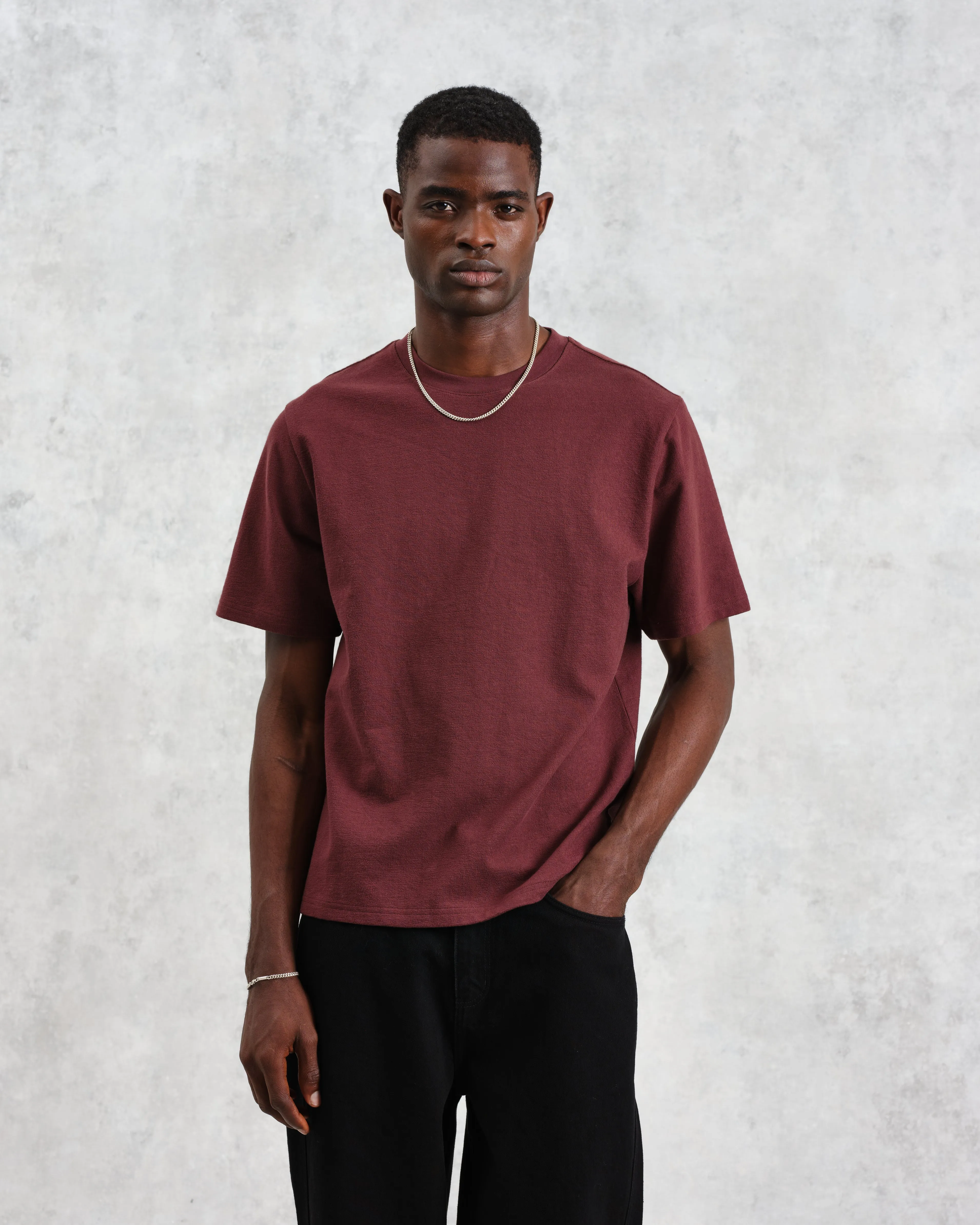 Dean - Burgundy Textured Organic Cotton T-Shirt sold by Wax London product image thumbnail 2