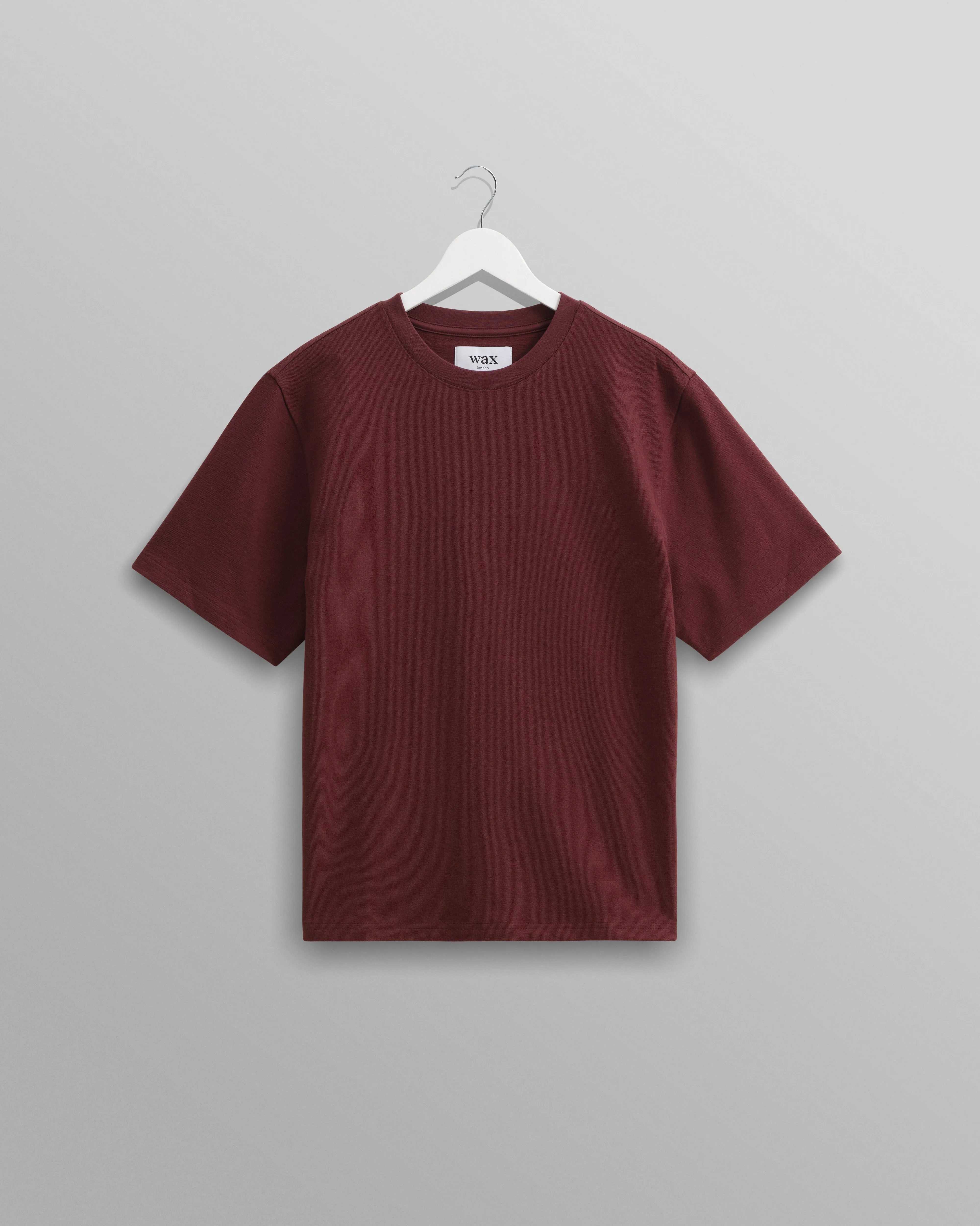 Dean - Burgundy Textured Organic Cotton T-Shirt sold by Wax London