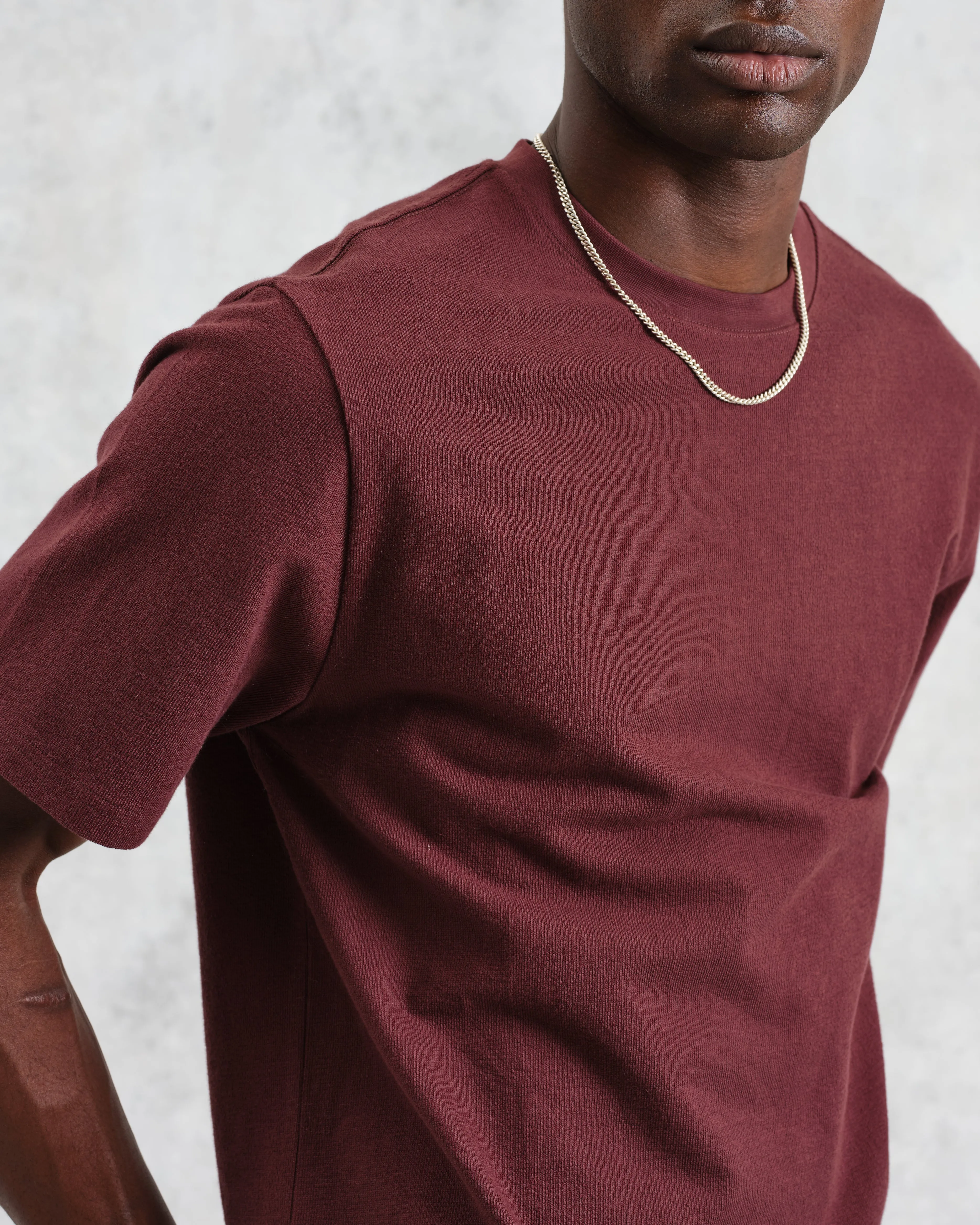 Dean - Burgundy Textured Organic Cotton T-Shirt sold by Wax London product image thumbnail 3