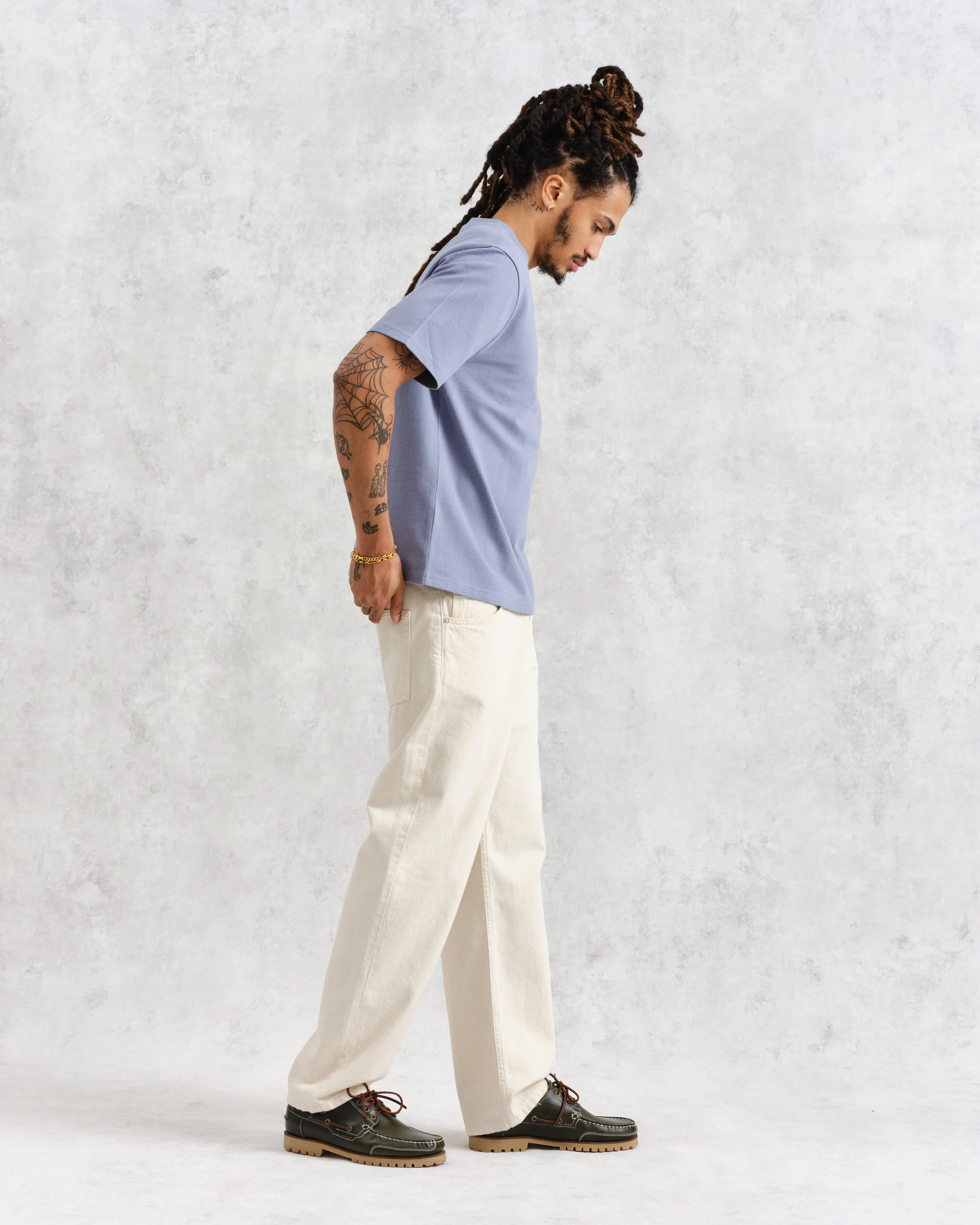Dean - Mid-Blue Textured Organic Cotton T-Shirt sold by Wax London product image thumbnail 4