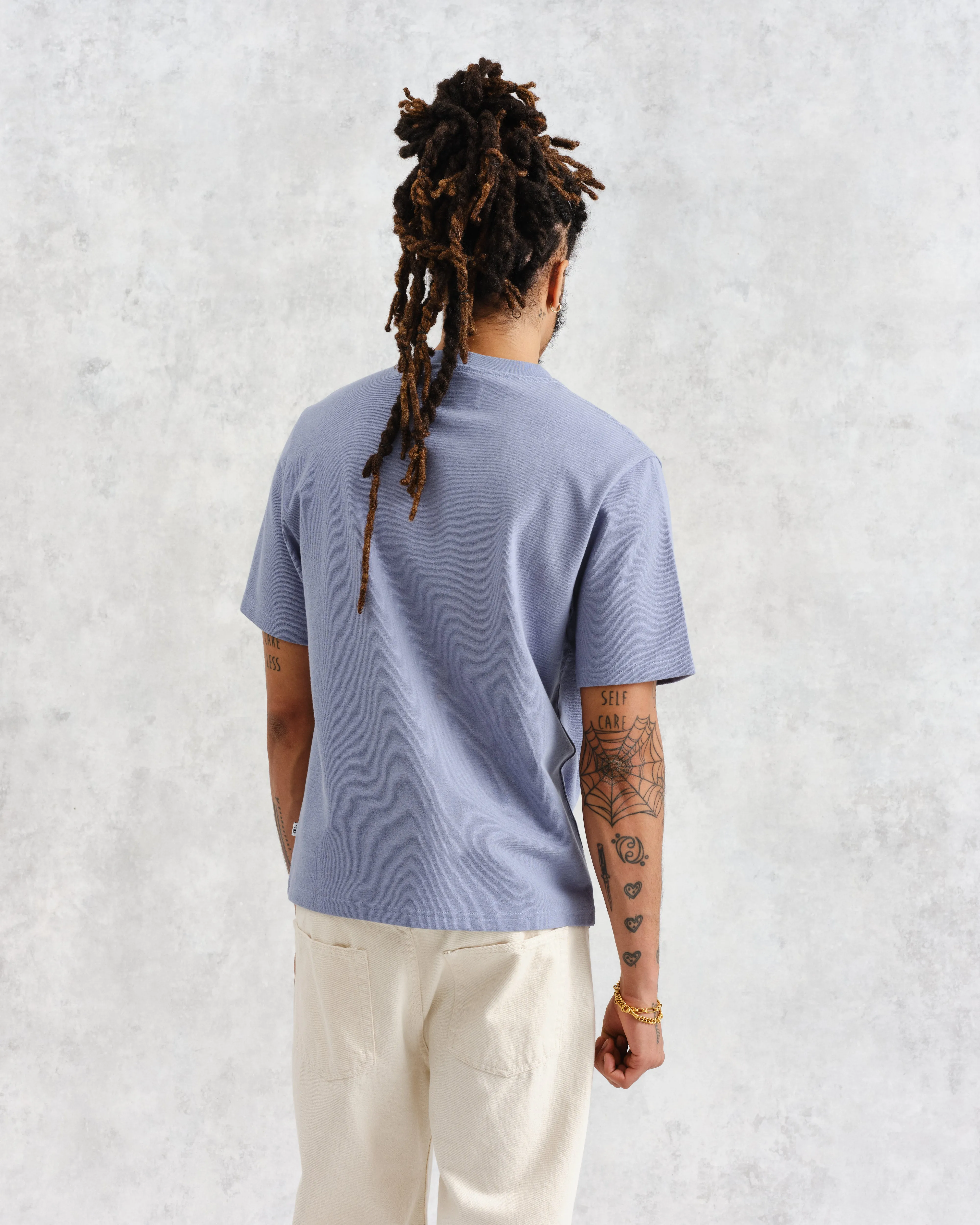 Dean - Mid-Blue Textured Organic Cotton T-Shirt sold by Wax London product image thumbnail 5