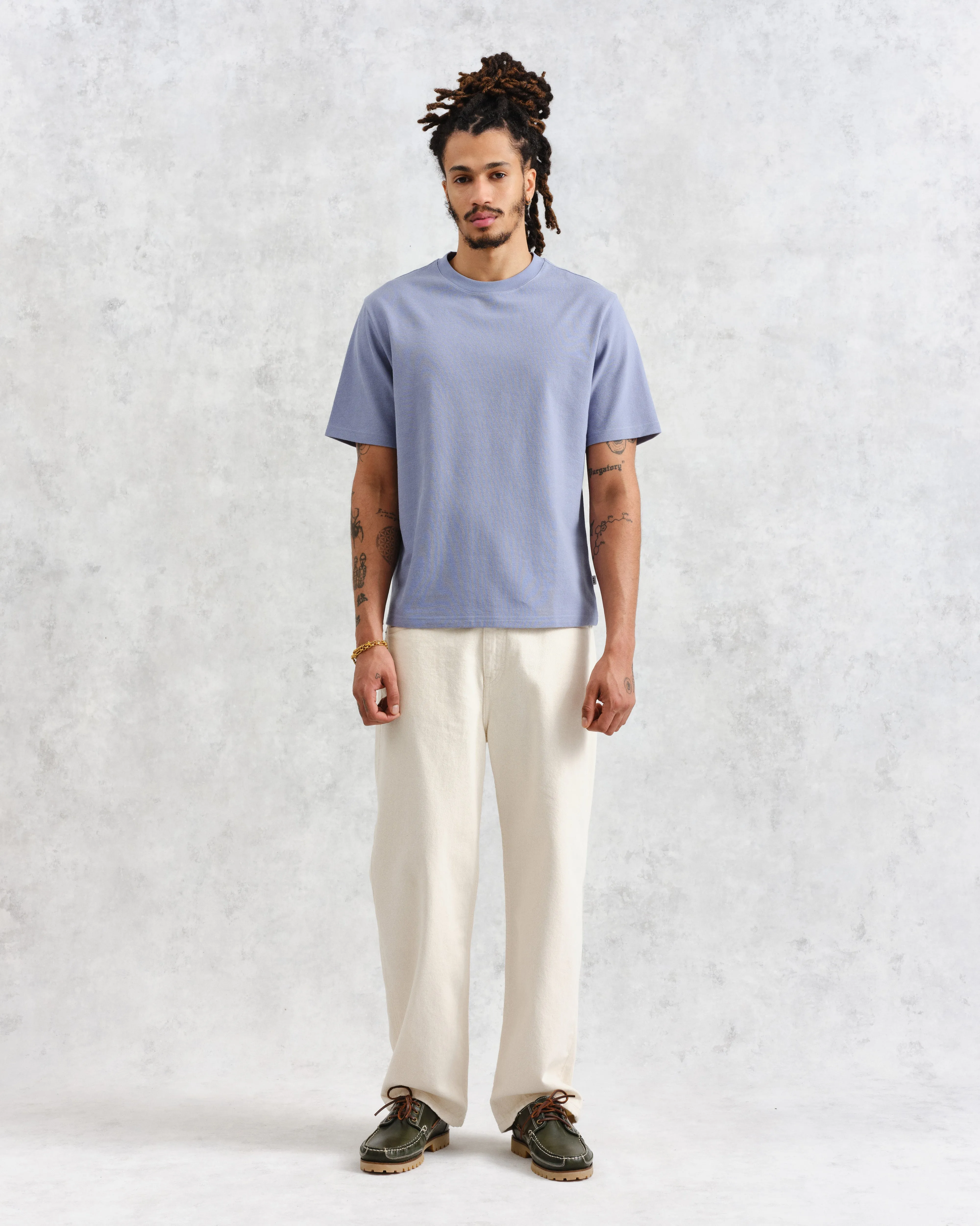 Dean - Mid-Blue Textured Organic Cotton T-Shirt sold by Wax London product image thumbnail 3