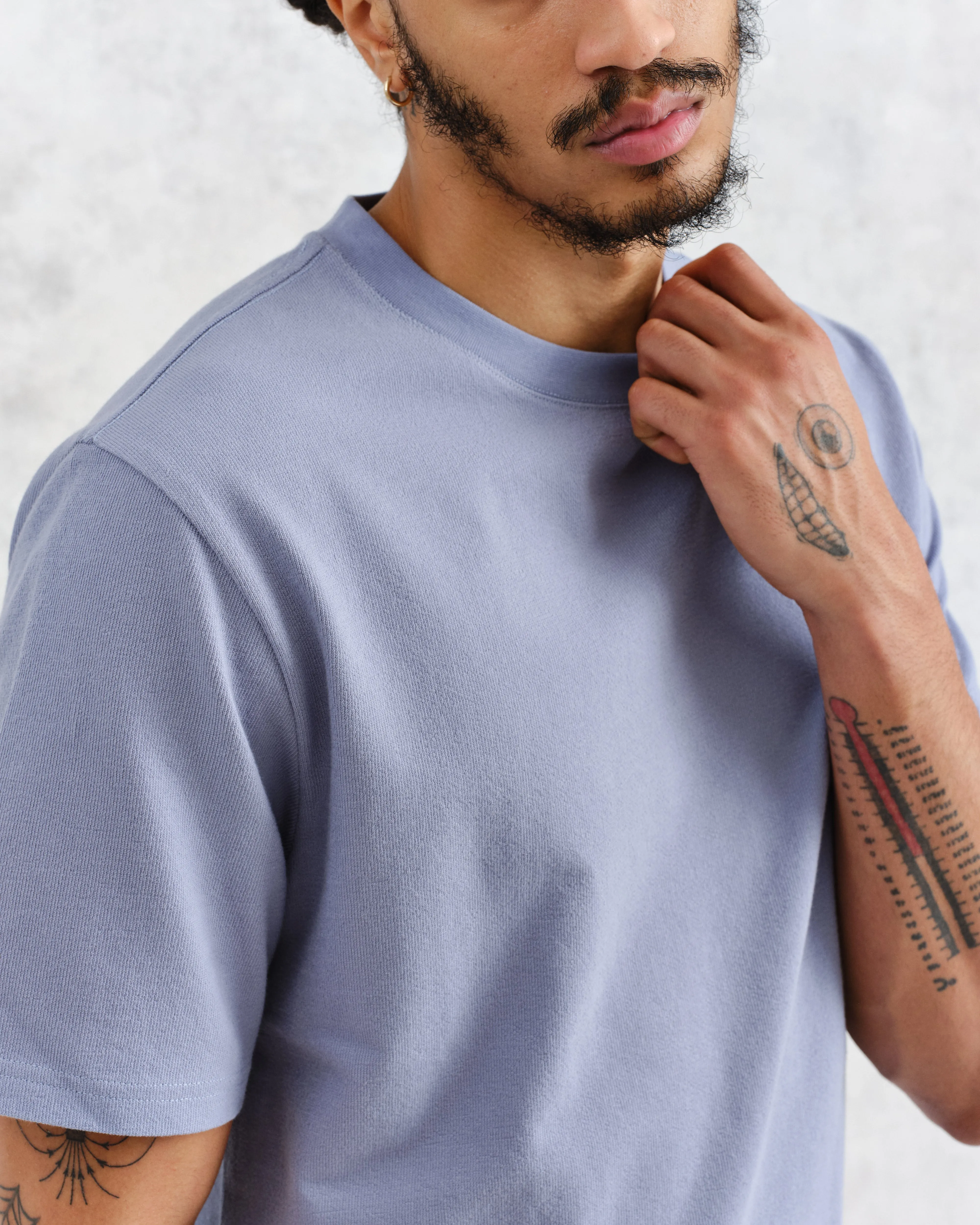 Dean - Mid-Blue Textured Organic Cotton T-Shirt sold by Wax London product image thumbnail 2