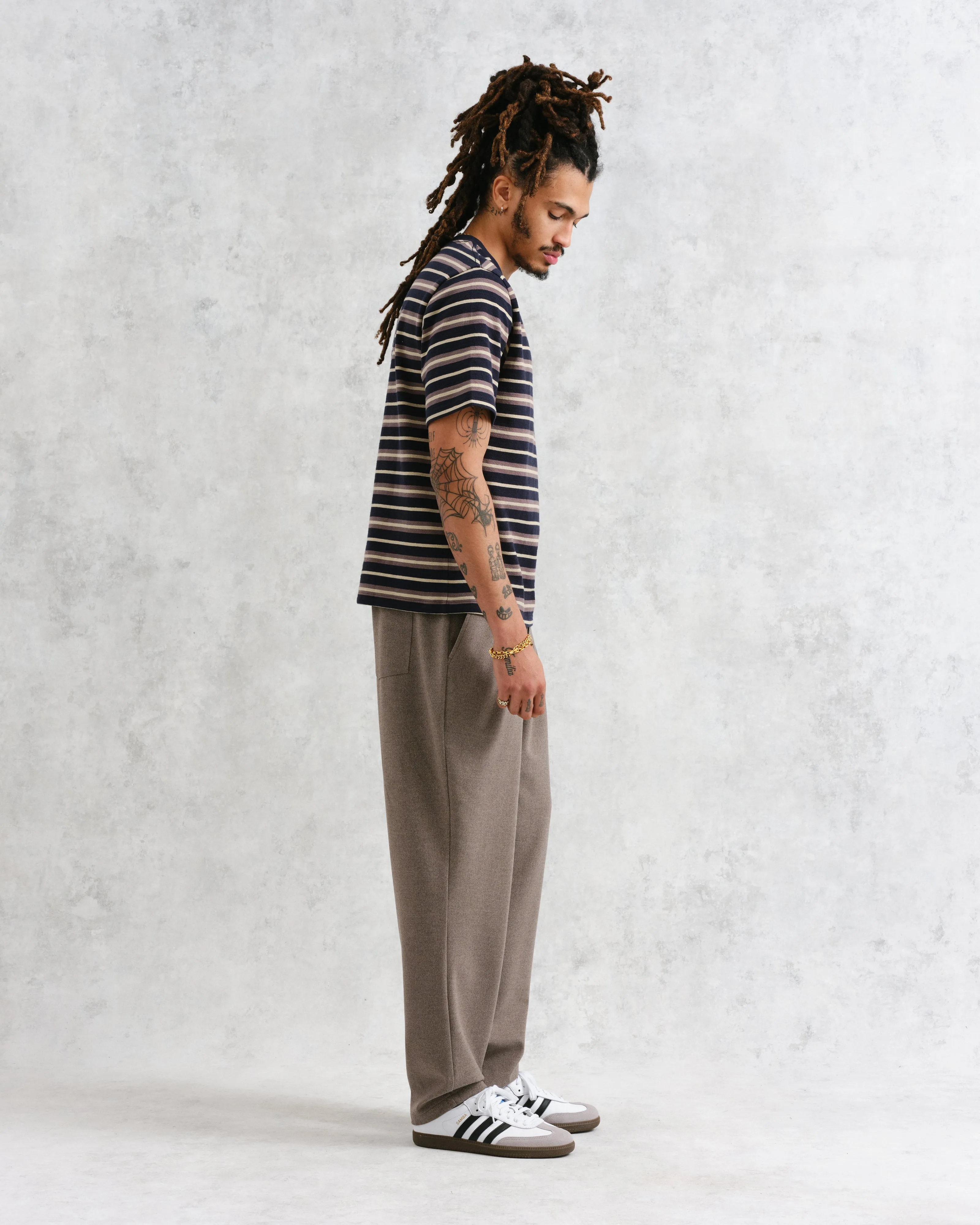 Dean - Navy Striped Textured Organic Cotton T-Shirt sold by Wax London product image thumbnail 4
