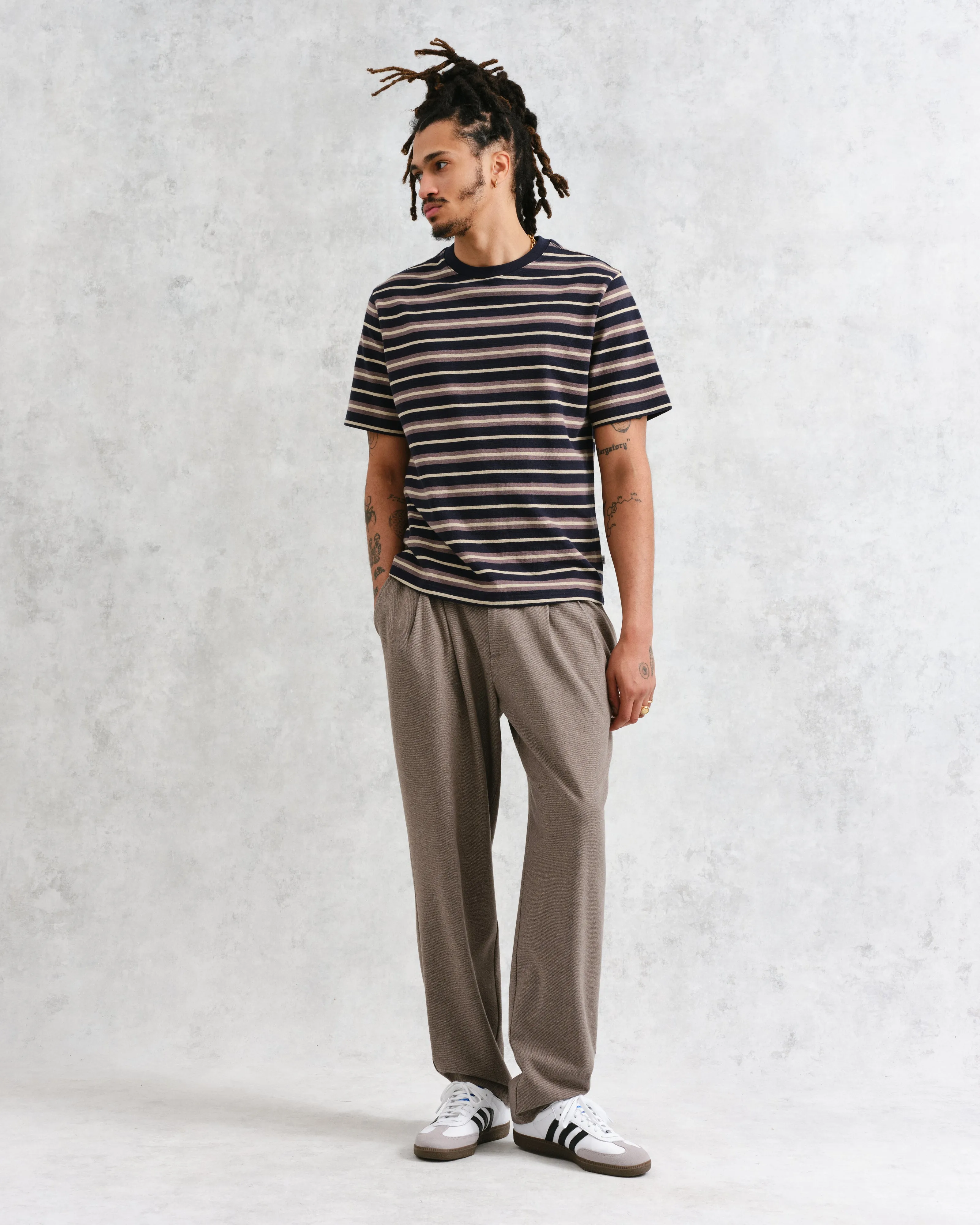 Dean - Navy Striped Textured Organic Cotton T-Shirt sold by Wax London product image thumbnail 3