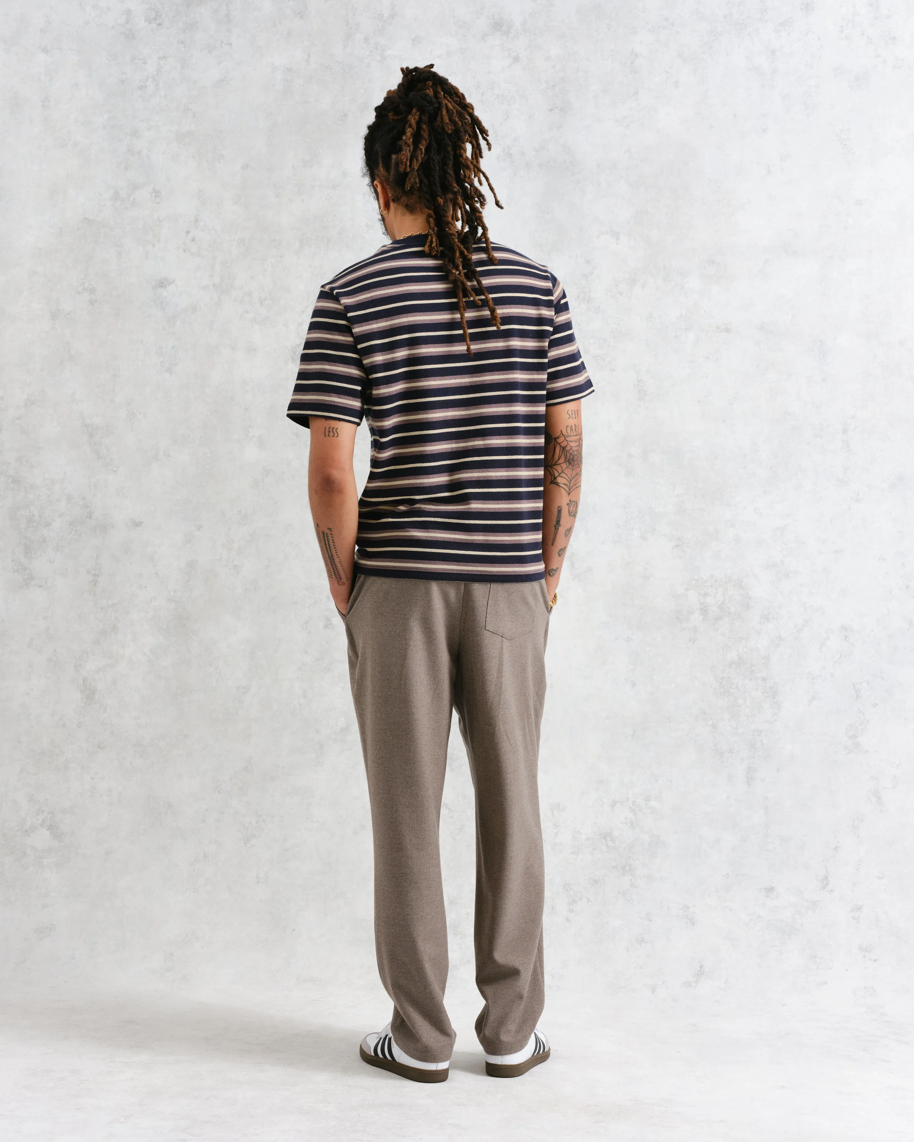 Dean - Navy Striped Textured Organic Cotton T-Shirt sold by Wax London product image thumbnail 5