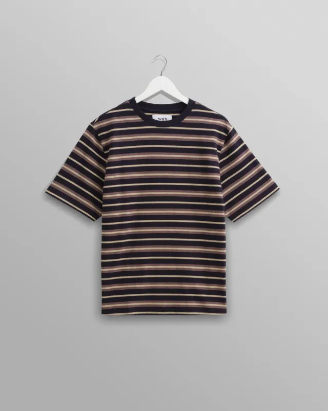 Dean - Navy Striped Textured Organic Cotton T-Shirt sold by Wax London