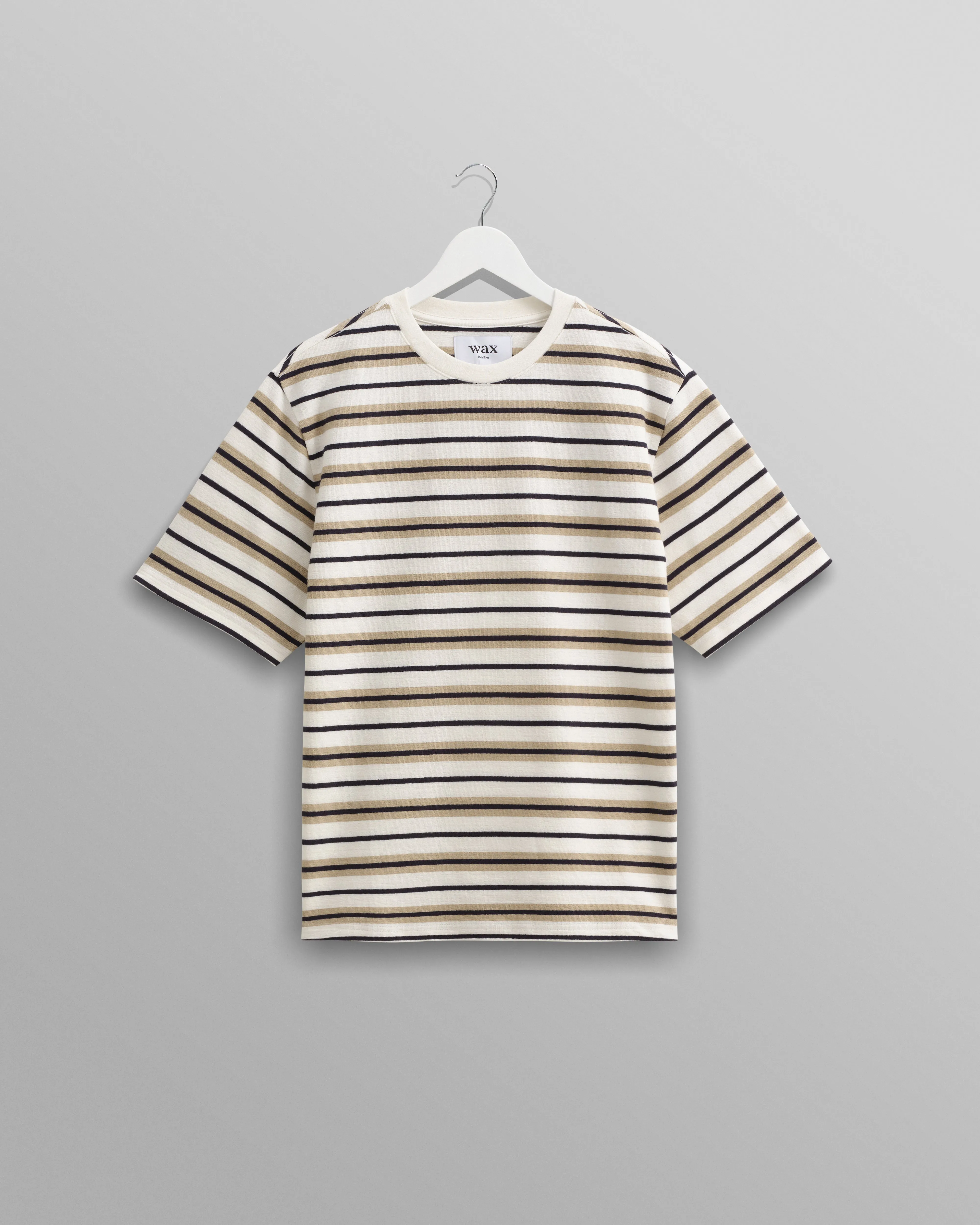 Dean - Ecru Striped Textured Organic Cotton T-Shirt sold by Wax London