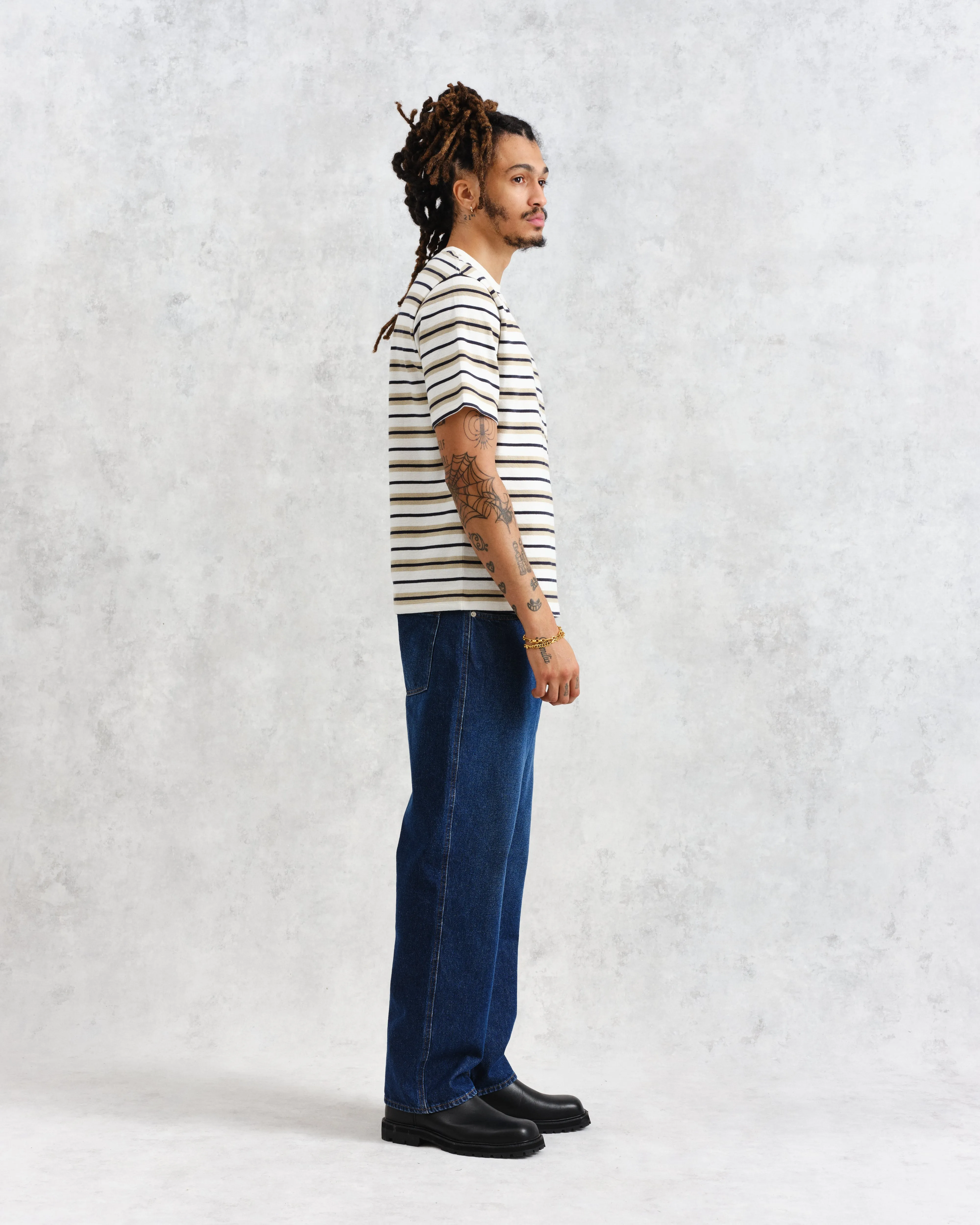 Dean - Ecru Striped Textured Organic Cotton T-Shirt sold by Wax London product image thumbnail 5