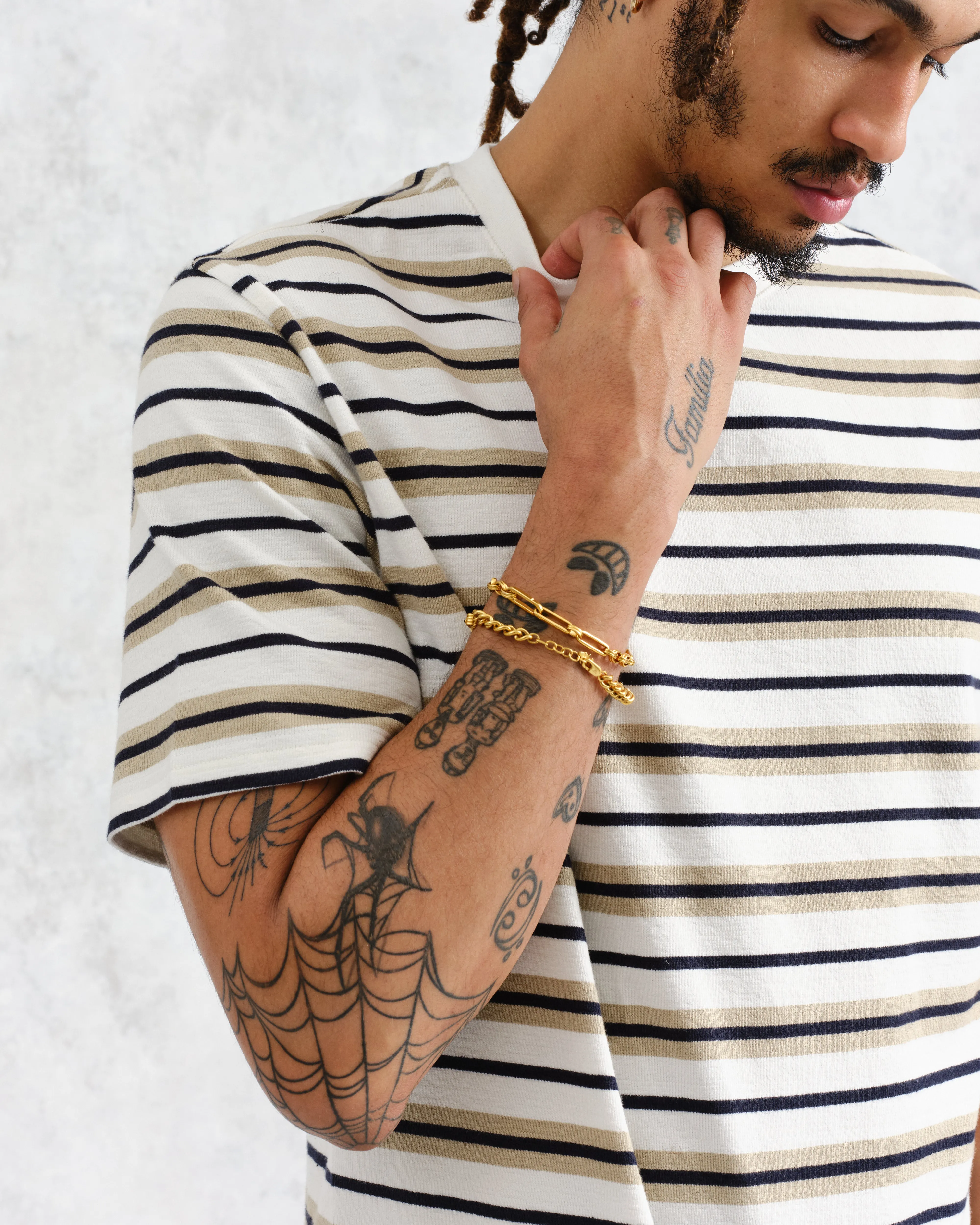 Dean - Ecru Striped Textured Organic Cotton T-Shirt sold by Wax London product image thumbnail 3