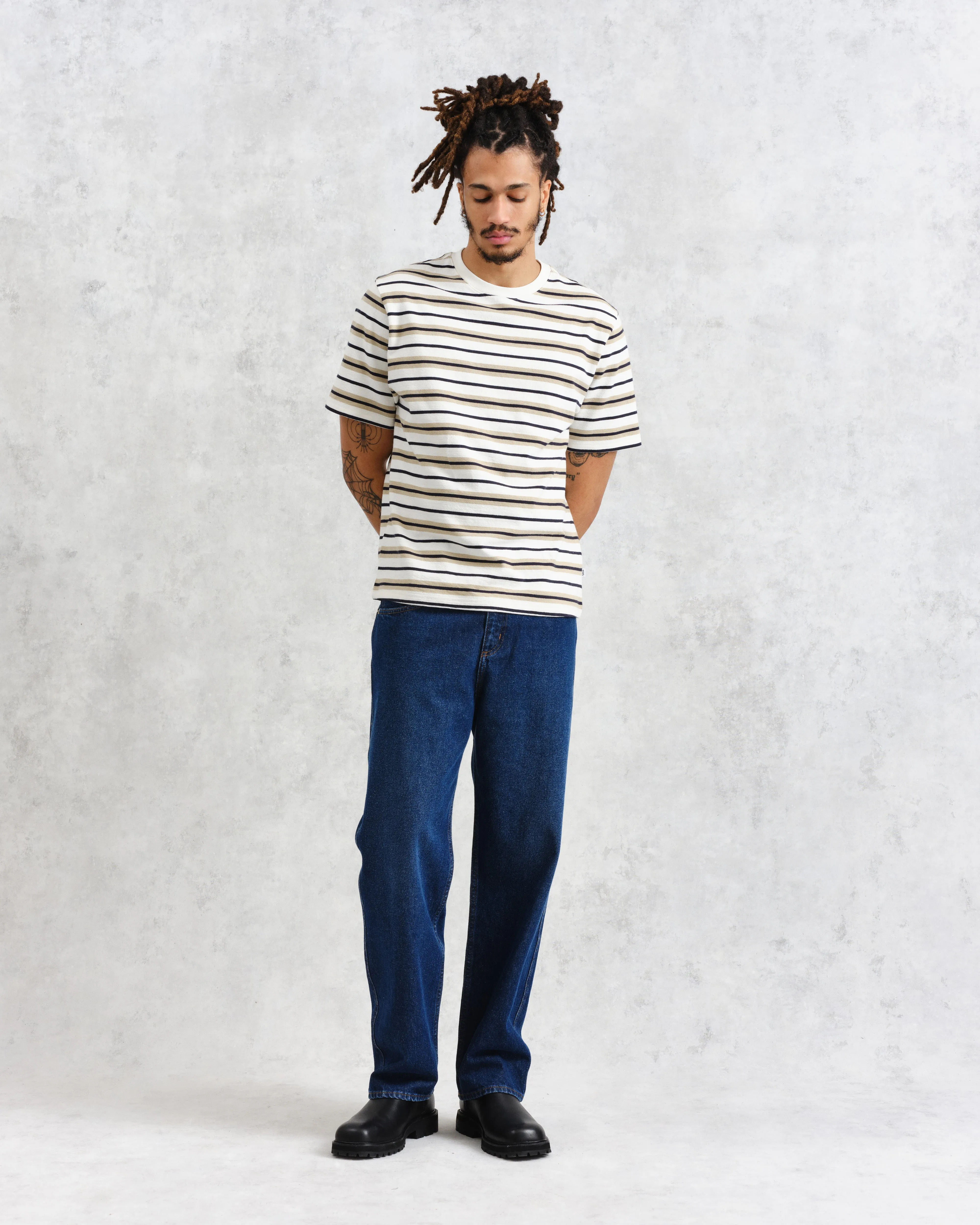 Dean - Ecru Striped Textured Organic Cotton T-Shirt sold by Wax London product image thumbnail 4