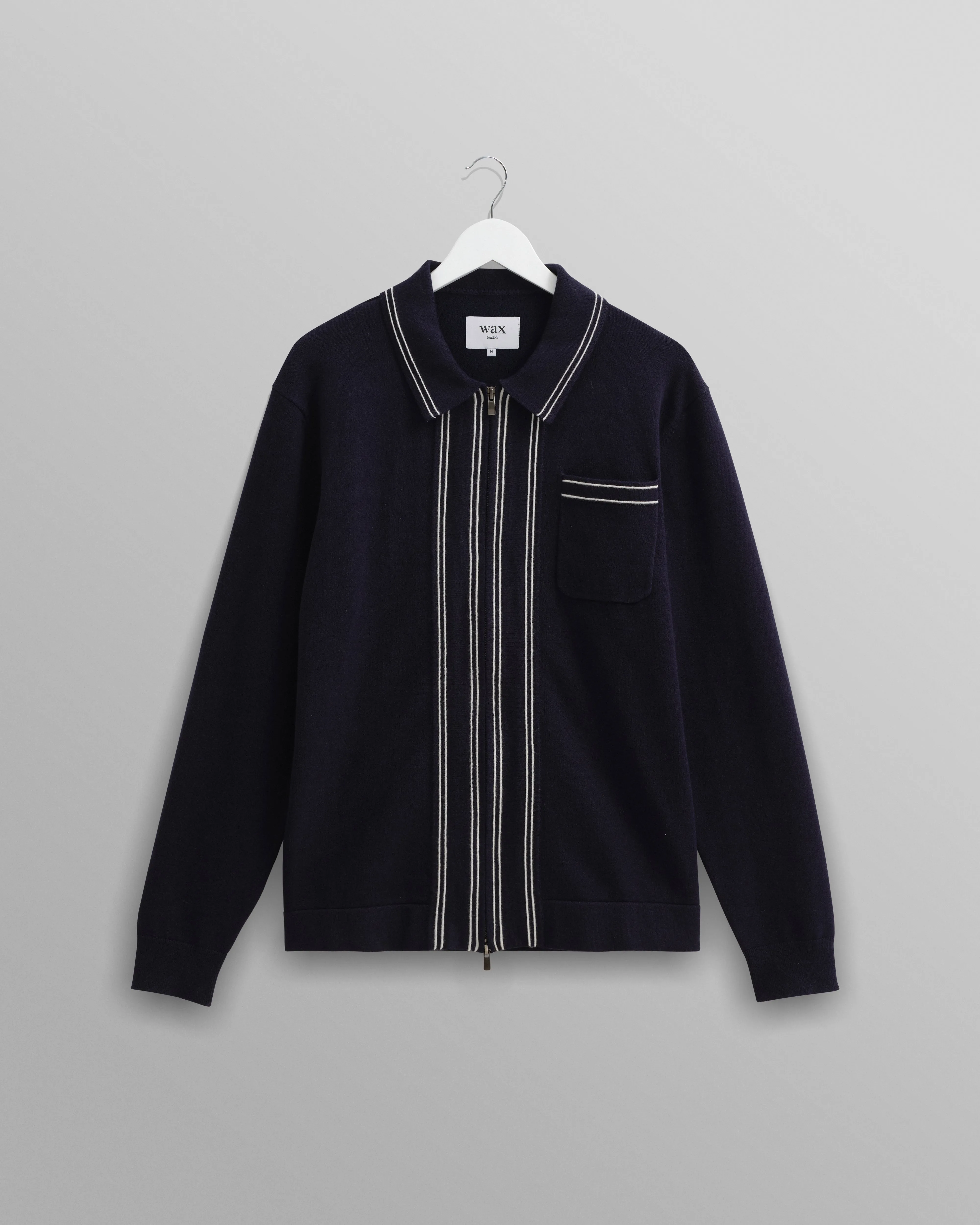 Amble - Navy Milano-Knit Long Sleeve Polo sold by Wax London