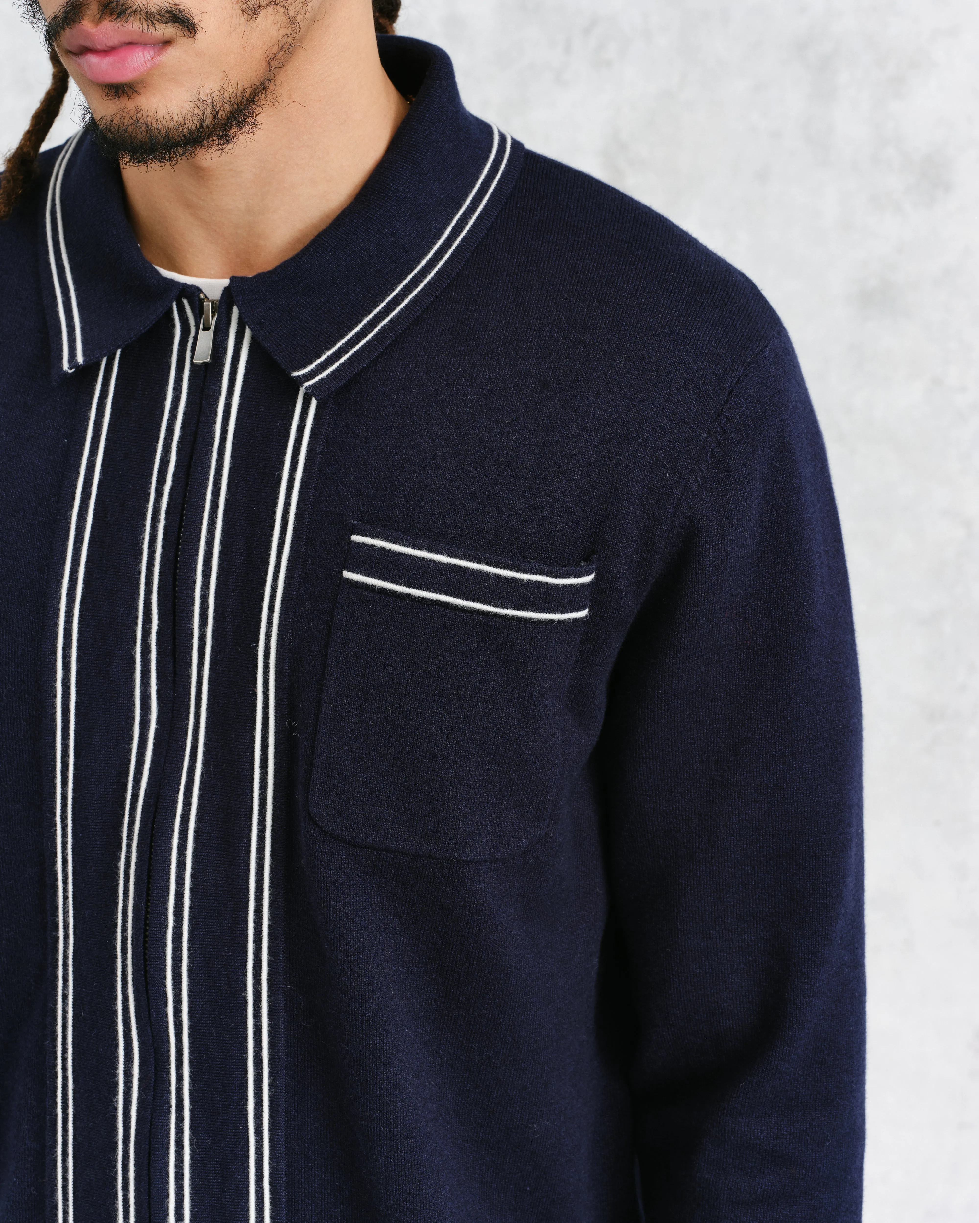 Amble - Navy Milano-Knit Long Sleeve Polo sold by Wax London product image thumbnail 3