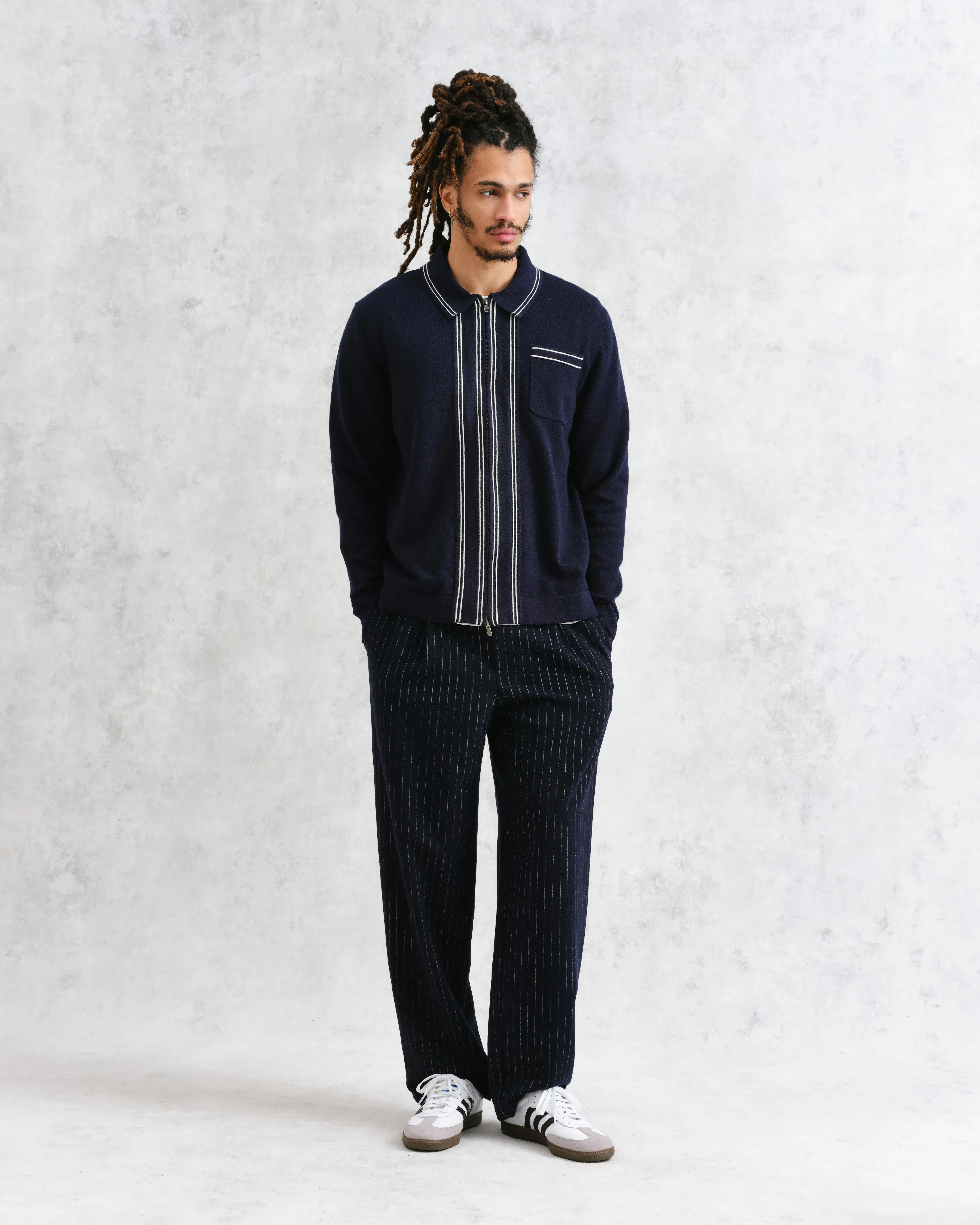 Amble - Navy Milano-Knit Long Sleeve Polo sold by Wax London product image thumbnail 5