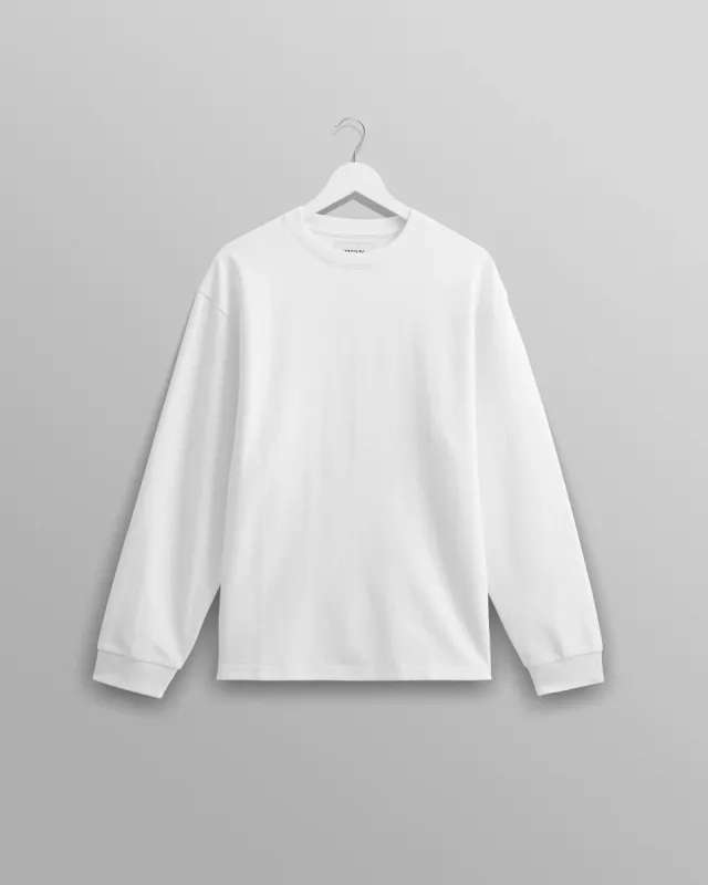 Hayden - White Textured Organic Cotton Long Sleeve T-Shirt sold by Wax London