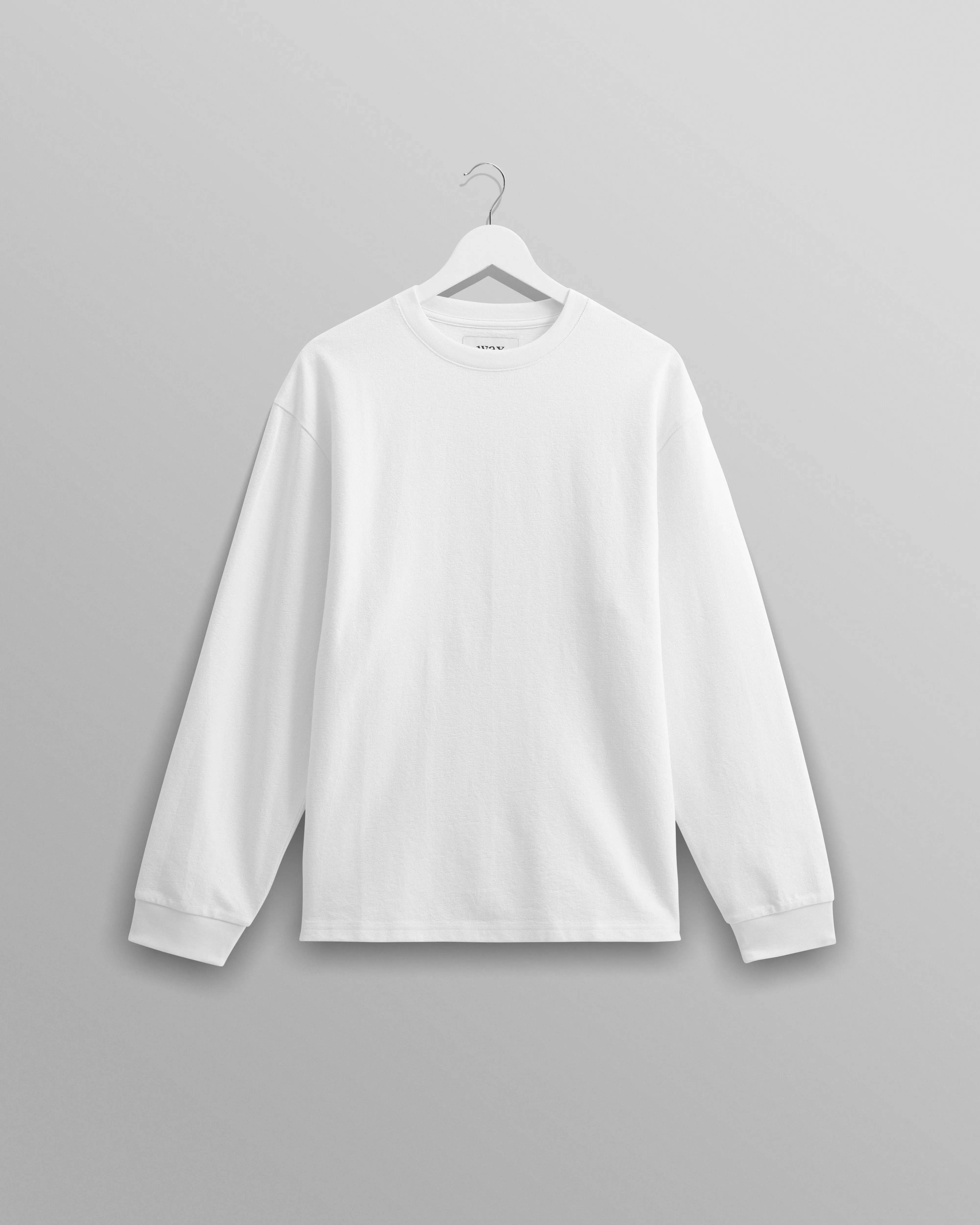 Hayden - White Textured Organic Cotton Long Sleeve T-Shirt sold by Wax London