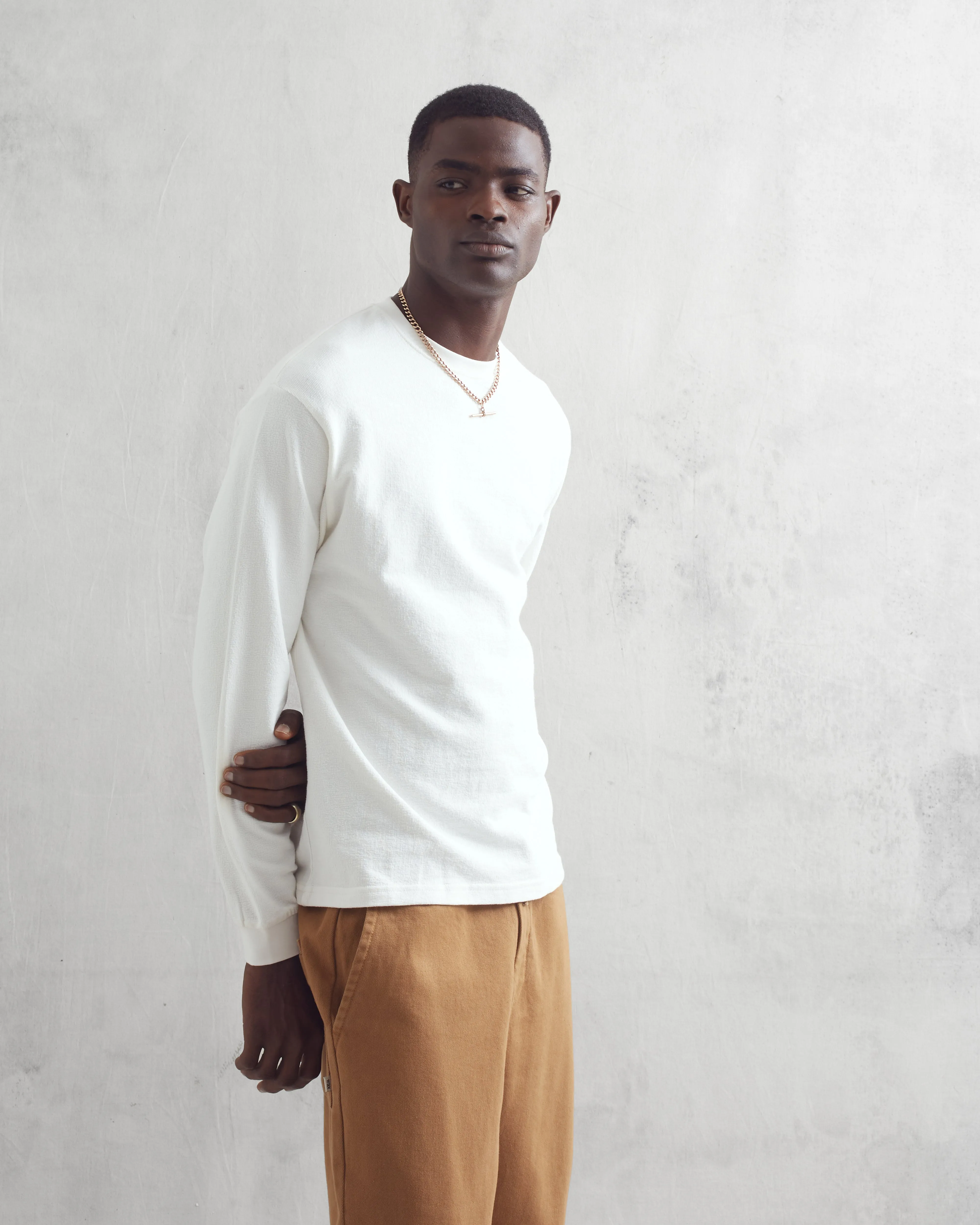 Hayden - White Textured Organic Cotton Long Sleeve T-Shirt sold by Wax London product image thumbnail 2
