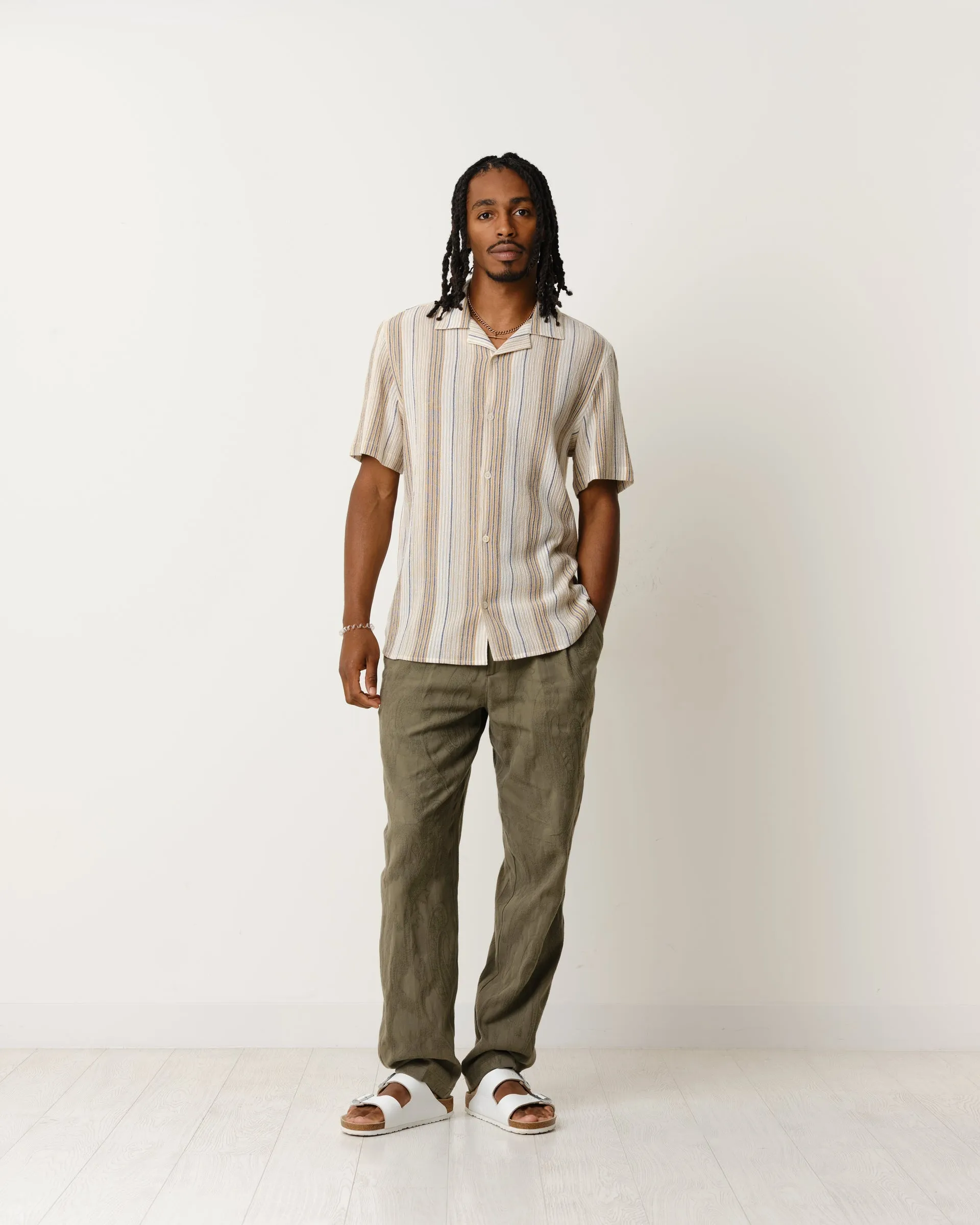 Didcot Shirt Navy/Mustard Crinkle Stripe sold by Wax London product image thumbnail 3